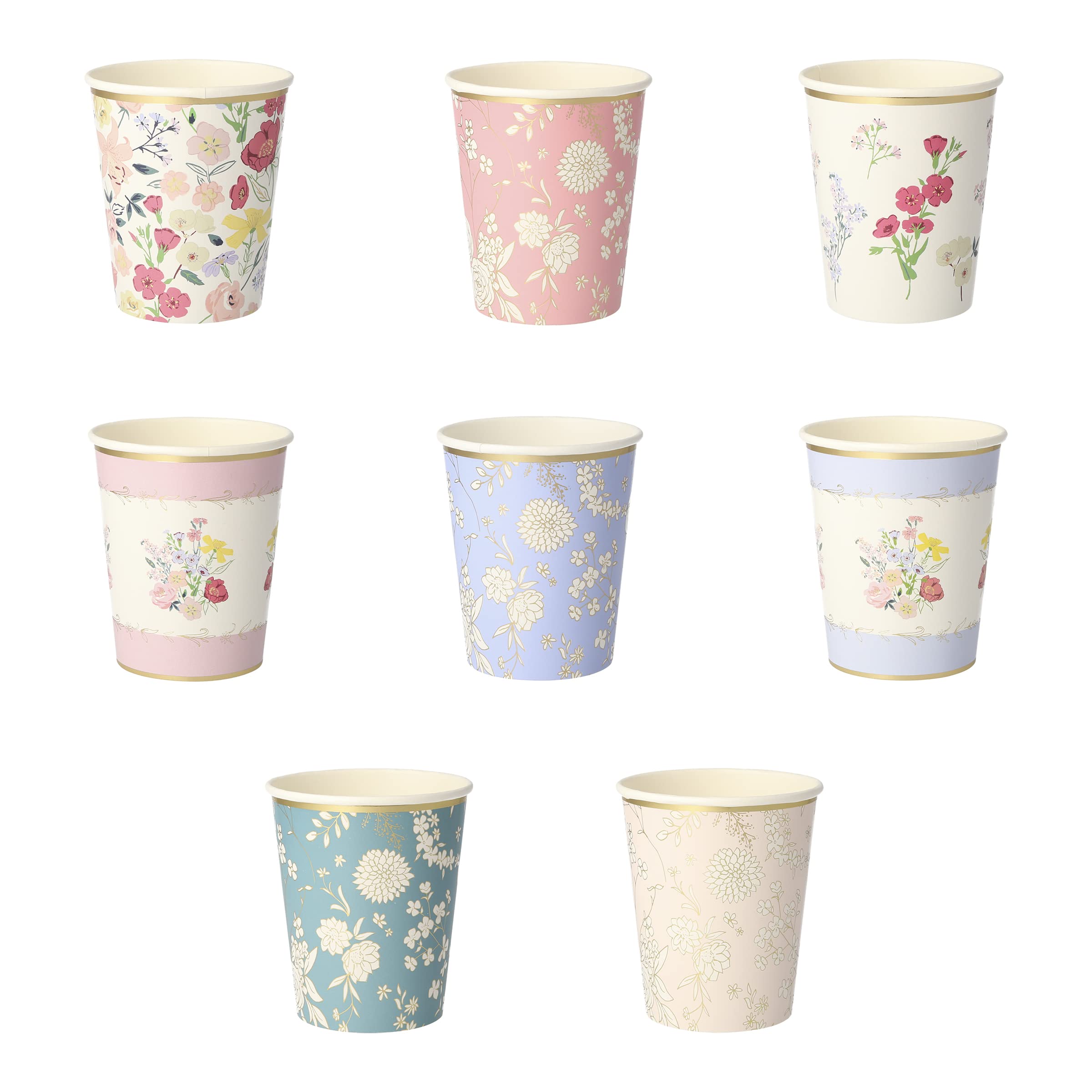 Meri Meri Flower Cups (Pack Of 8), Floral Paper Cups, 9Oz Disposable Party Cups, Garden Party Cups Sized For Kids & Adults, Idea