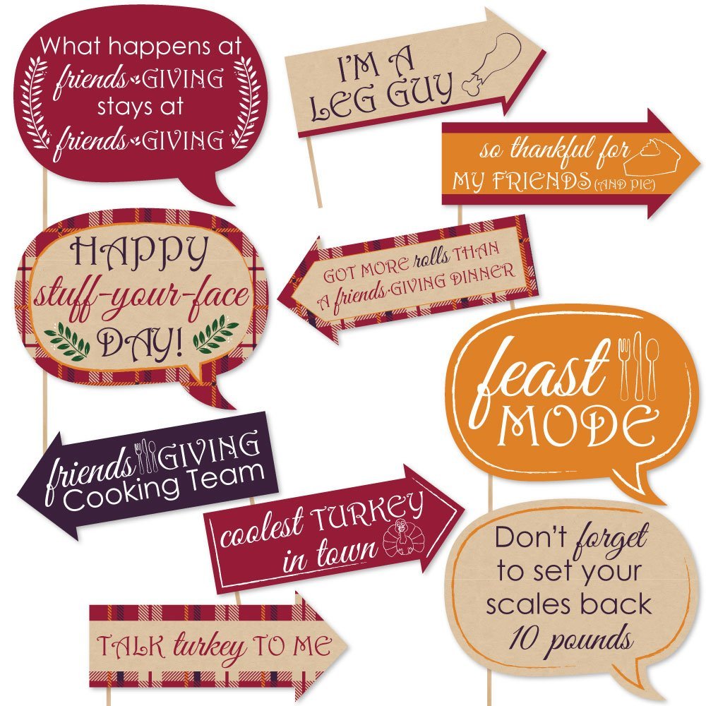 Big Dot Of Happiness Funny Friends Thanksgiving Feast - Friendsgiving Photo Booth Props Kit - 10 Piece