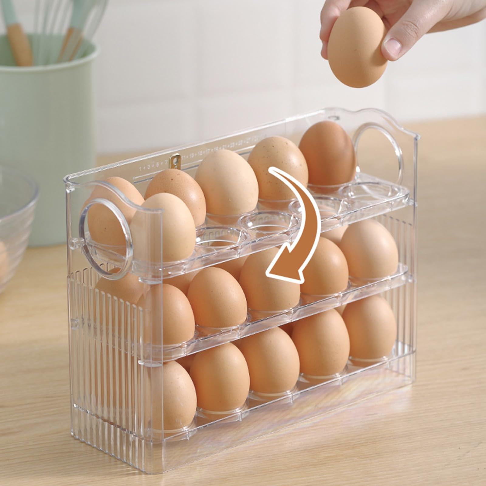 MosQuick 30 Egg storage box for fridge Auto Flip Design egg holder for kitchen egg storage box durable Egg Tray for Fridge Perfe