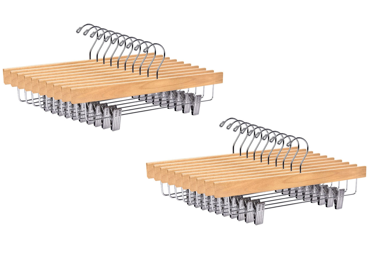 Quality Hangers Wooden Pants Hangers - 20-Pack Swivel Hook Cloth Hanger Set - Lotus Wood Skirt, Pant, Shorts And Slack Hangers W