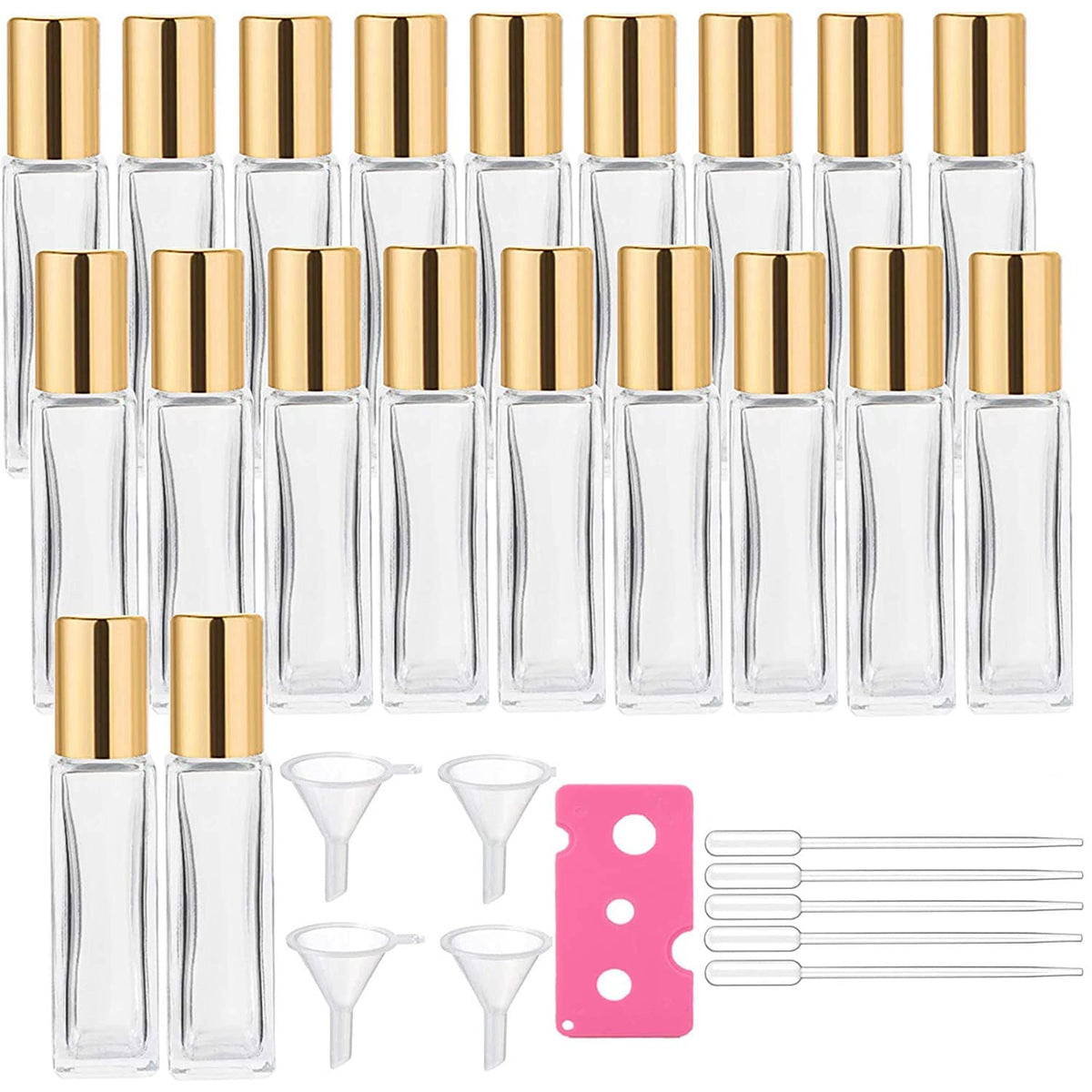 Wifreo 20Pcs 10Ml Glass Roll On Bottle For Essential Oils, Eco-Friendly Refillable Clear Perfume Sample Bottles With Stainless S