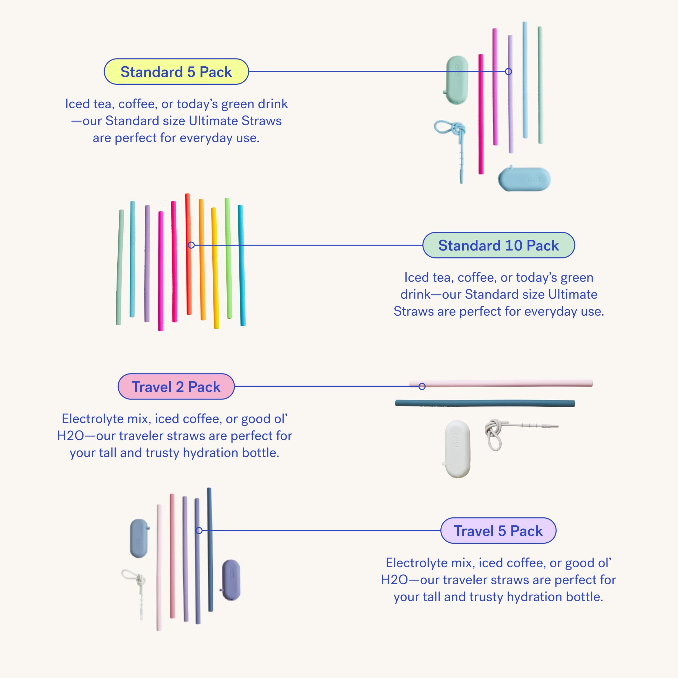 Gir: Get It Right Reusable Extra Long Silicone Straws For Tumblers With Travel Case And Cleaning Wand, Eco-Friendly Drinking Str
