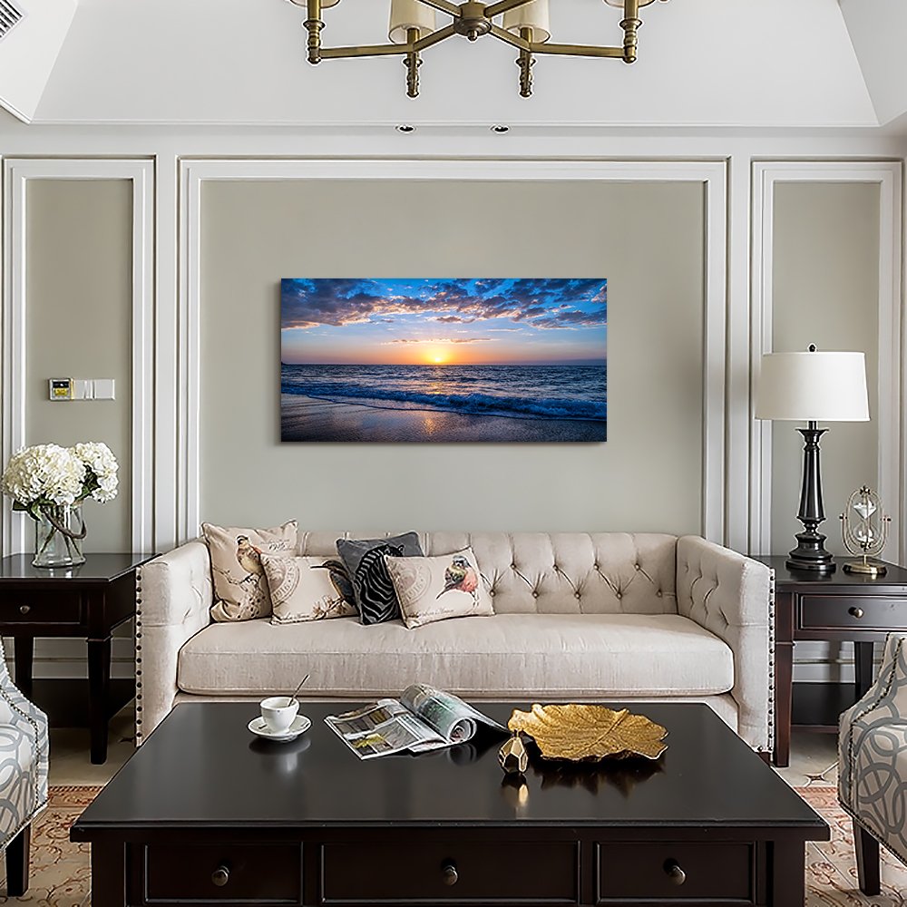 hyidecorart Wall Art Moon Sea blue Ocean Landscape Paintings Bedroom Canvas Art Print wall art for living room Paintings for Wall Decor and Home Decor (20 x 40inch x 1pcs)