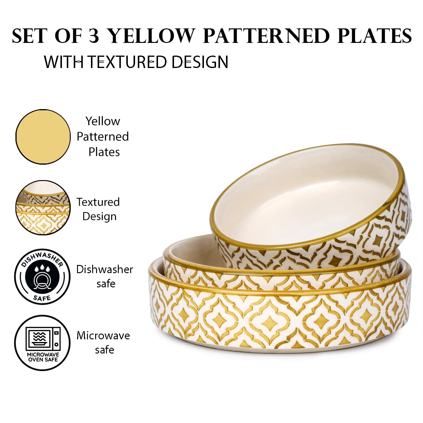 Separate Way Ceramic Flat Deep Serving Bowl Set Of 3, Mix Size - 800Ml, 600Ml, And 500Ml | Glossy Finish | Salad, Snack, Pasta P