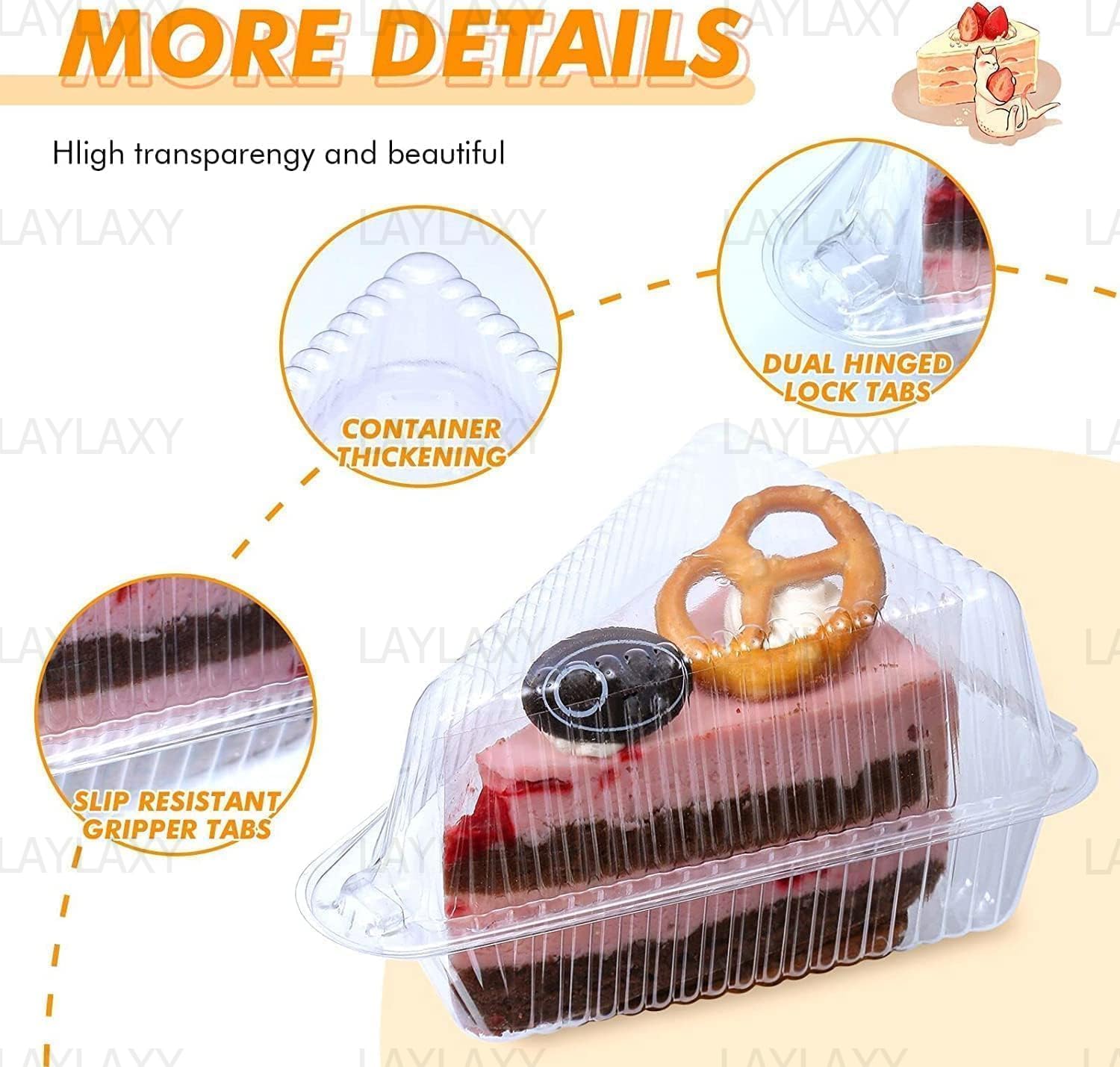 50 Pcs Cake Slice Containers With Lid, Clear Plastic Individual Carrier Transparent Disposable Triangle Boxes For Cheesecake, Fl