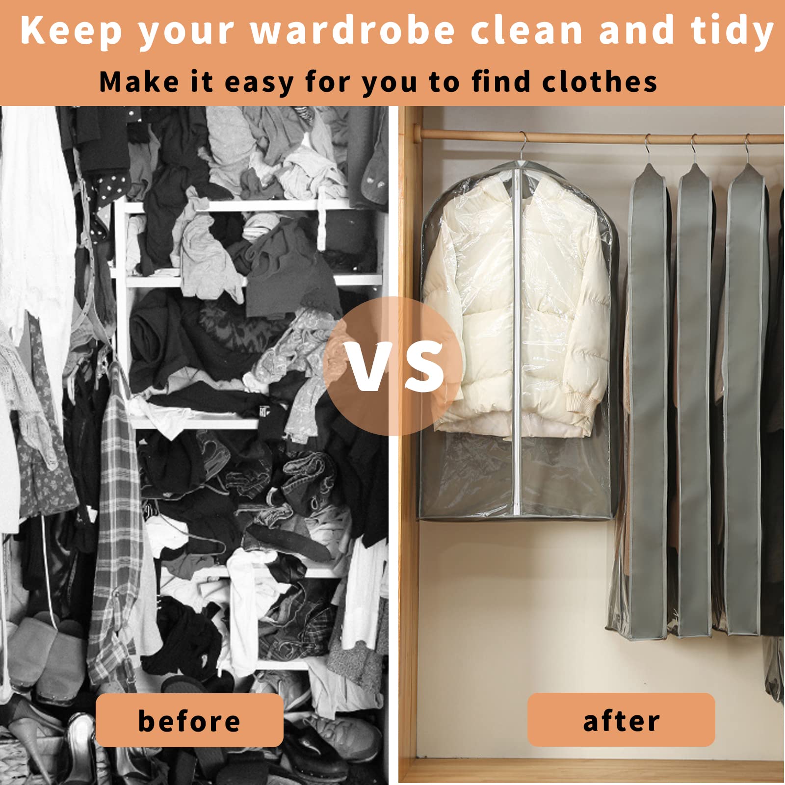 3 Pcs Garment Bags,40''And50'' Peva Moth-Proof Breathable Dust Cover,Clothing Bags For Hanging Clothes With Bedroom,Garment Cove