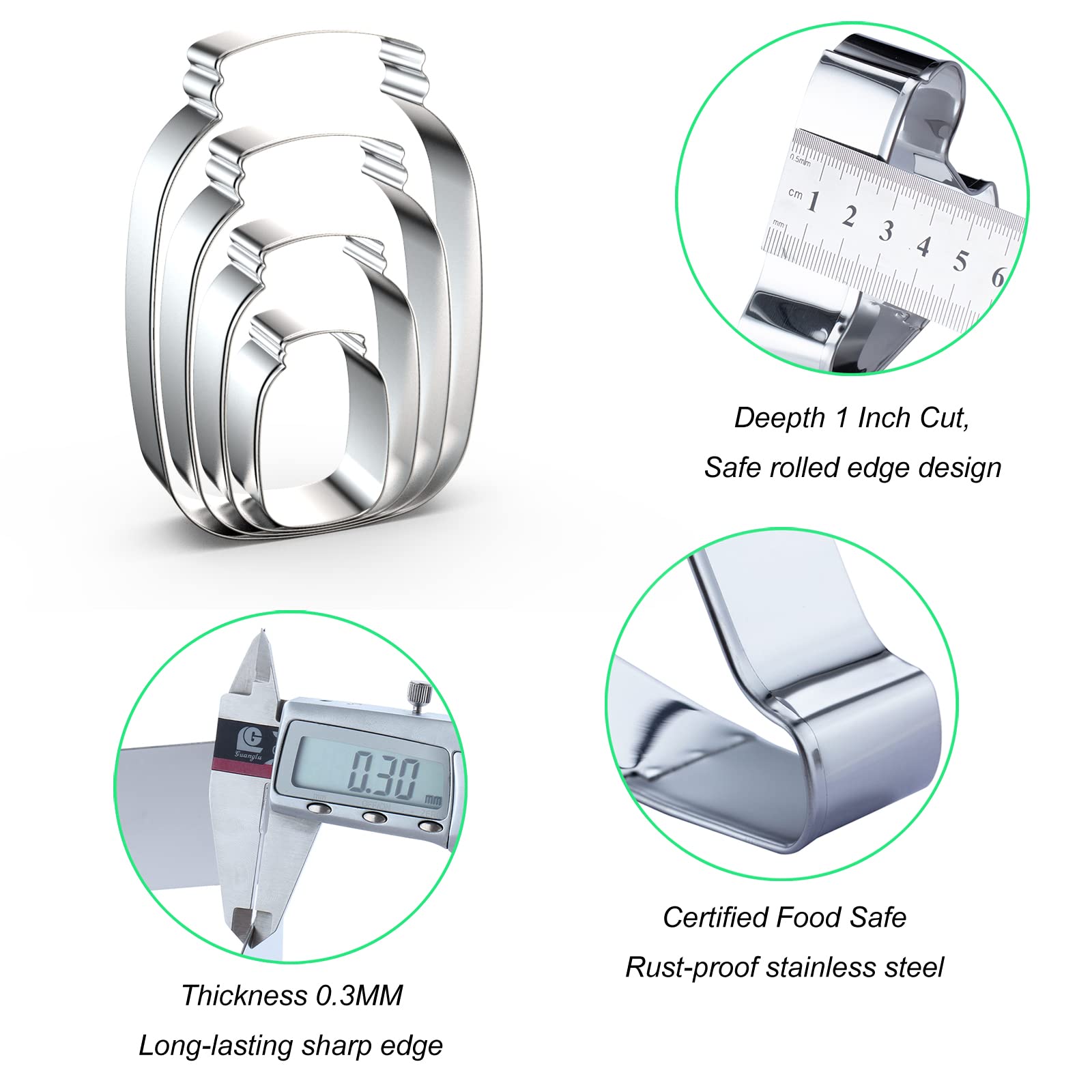 Mason Jar Cookie Cutter Set - 5'', 4'', 3'', 2'' - 4 Piece Milk Bottle Cookie Cutters Shapes Biscuit Molds - Stainless Steel