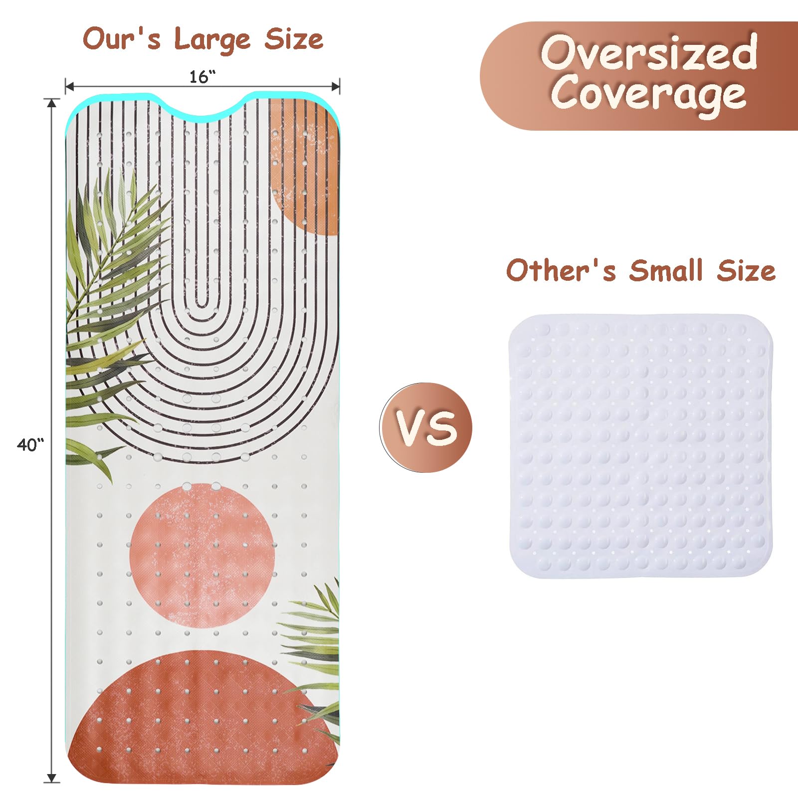 Bathtub Mat Non Slip, Bohemia Extra Long Bath Tub Mat Shower Floor Mat With Suction Cups And Drain Holes For Adults Kids Elderly