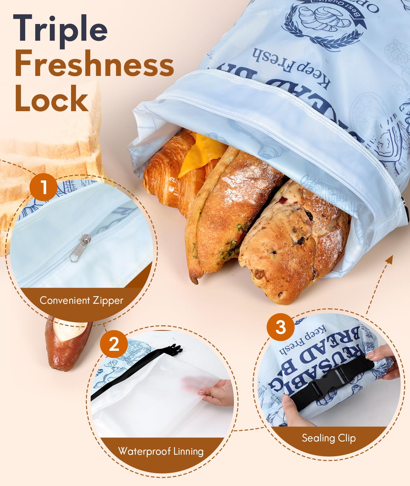 2 Pack Bread Bags for Homemade Bread, Reusable Sourdough Bread Bags for Fresh Keeping, Bread Storage Container Bags with Lining