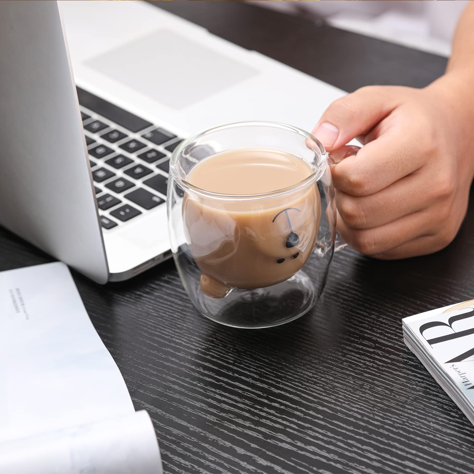 Shendong Cute Bear Mugs Cute Cups Bear Tea Coffee Cup With Handle 8.5Oz Milk Cup Double Wall Insulated Glass Espresso Cups Glass