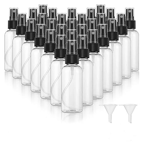 30 Pack 2 oz Fine Mist Mini Clear Spray Bottles with Pump Spray Cap - for Essential Oils  Travel  Perfumes - Refillable & Reusable Empty Plastic Bottles Travel Bottle