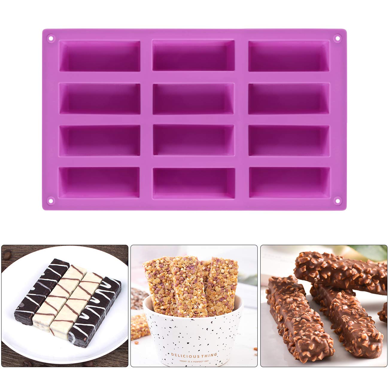 Palksky (2 Pack 12 Cavity Medium Narrow Silicone Rectangle Moldsmoldsprotein Bars Moldenergy Bars Maker For Caramel Bread Loaf M