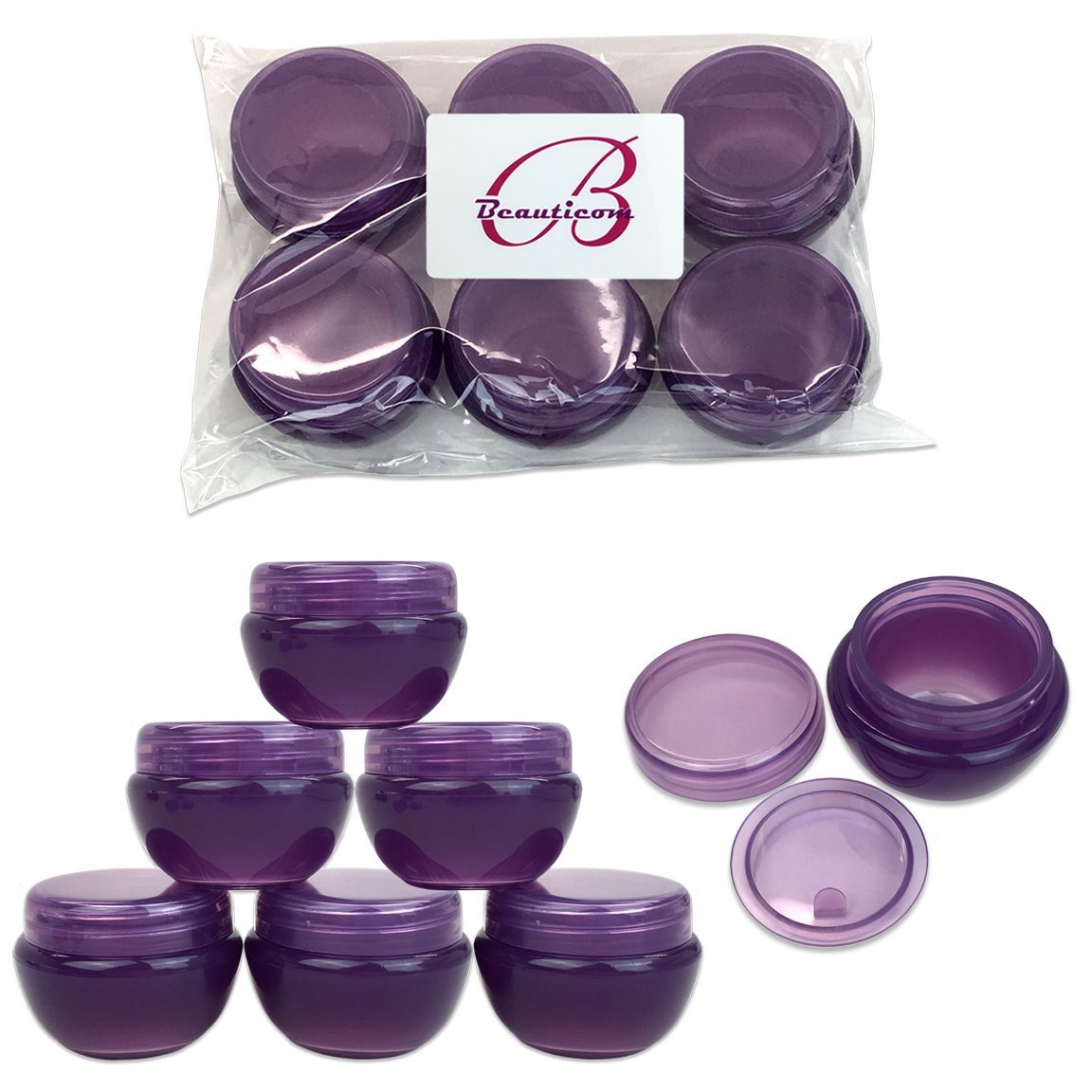 Beauticom 10G/10Ml (6 Pieces, Dark Purple) Frosted Container Jars With Inner Liner For Scrubs, Oils, Salves, Creams, Lotions, Ma
