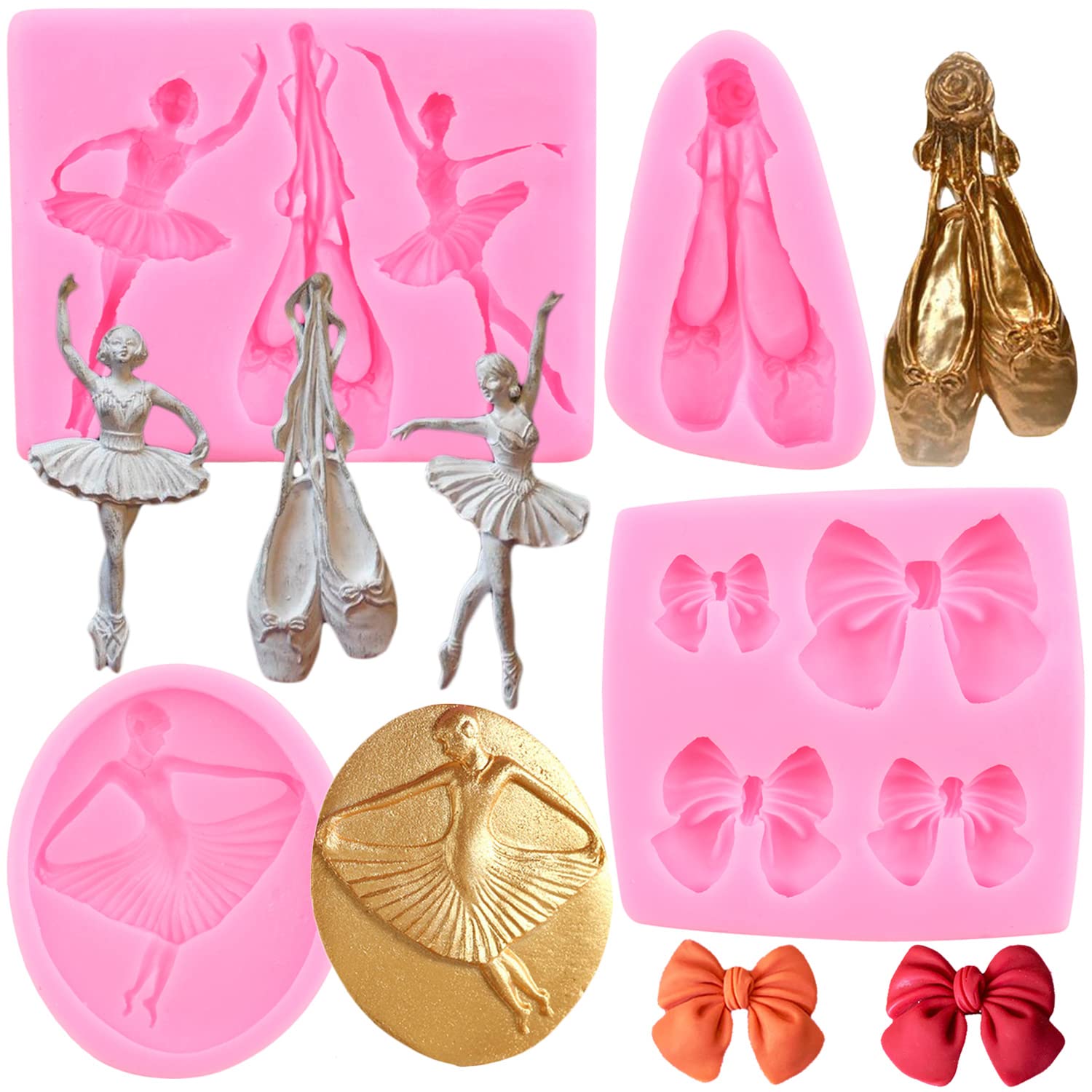 Lkdquthm Ballet Dancer Silicone Molds Ballet Shoes Fondant Mold Bow Candy Mold For Cake Decorating Cupcake Topper Polymer Clay C