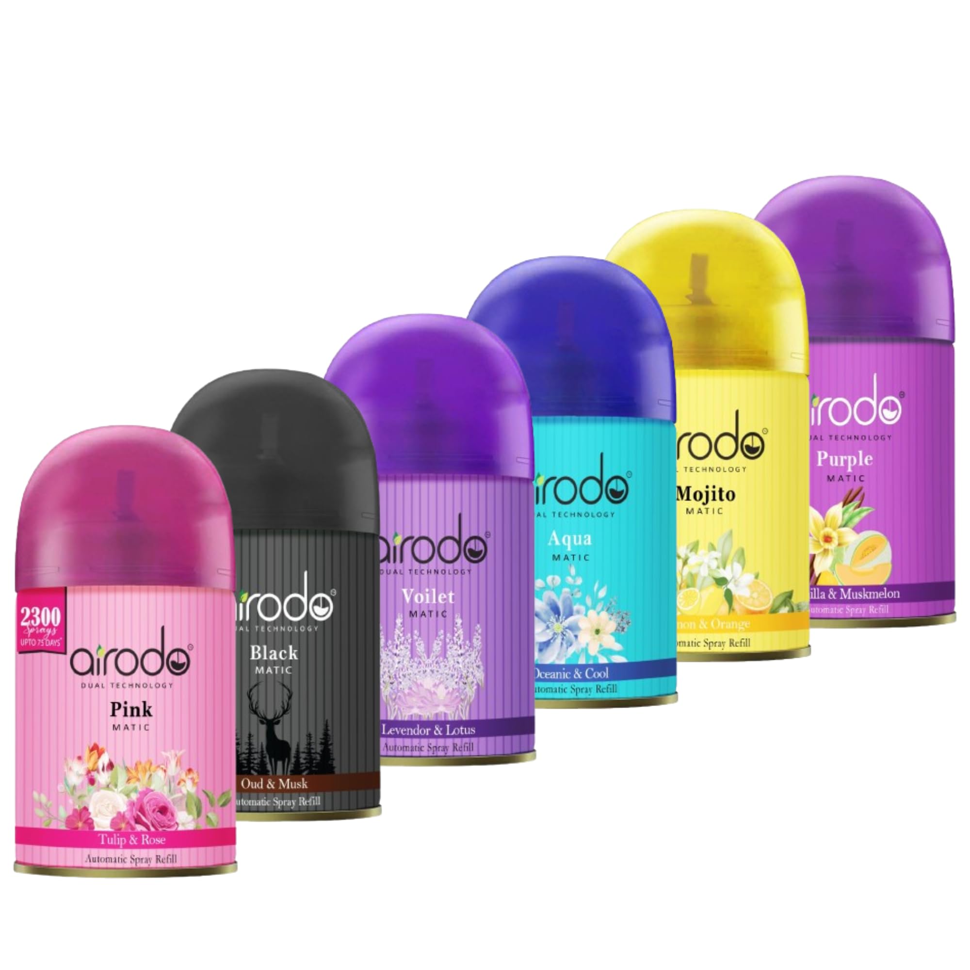 Airodo Automatic Room Fresheners Refill Air Matic Boost Home Fragrance With 2300 Sprays Each Bottle Mix Pack Of 6