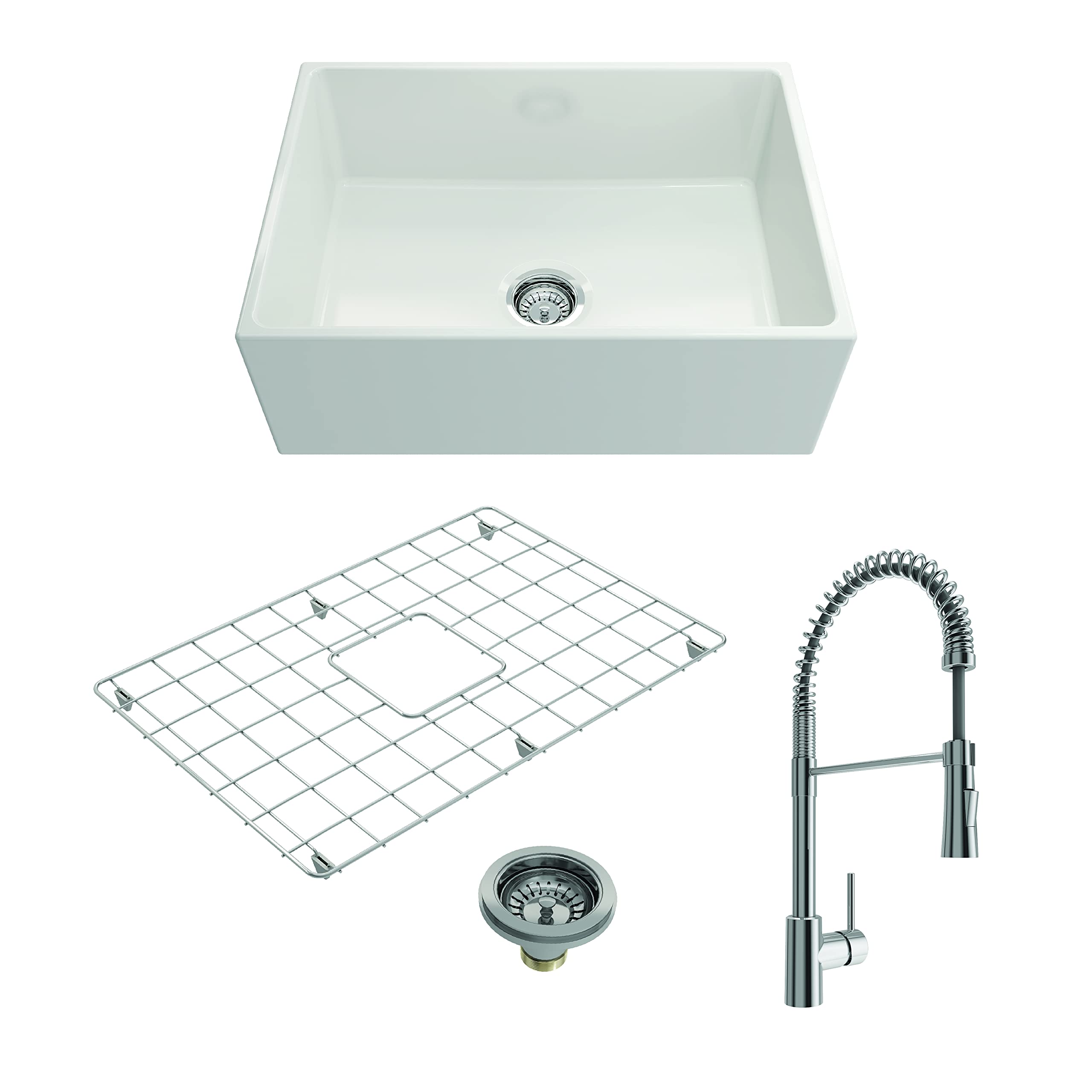 Bocchi Contempo Apron Front Fireclay 27 In. Single Bowl Kitchen Sink In White With Chrome Faucet