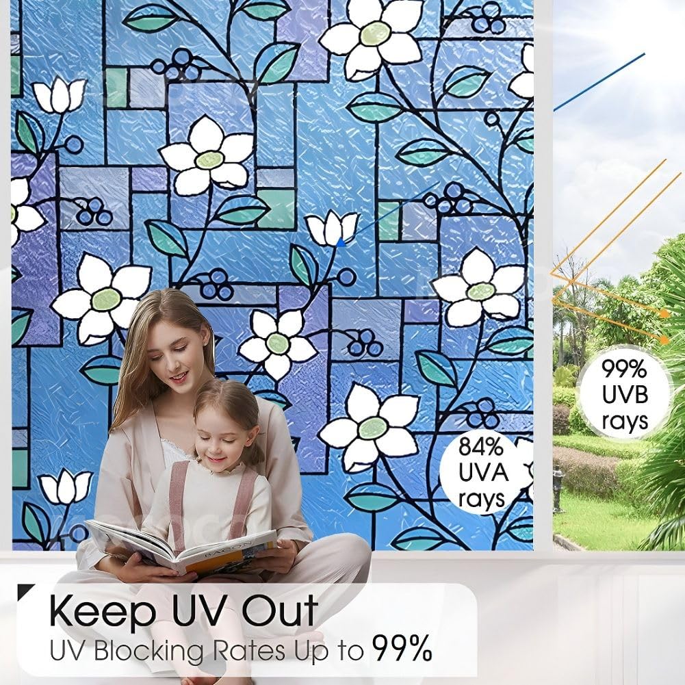 Mococo Sea Blue Privacy Window Film Frosting Film Window Sticker Frosted Vinyl Sheets For Front Door Bathroom Sidelight Small Wi