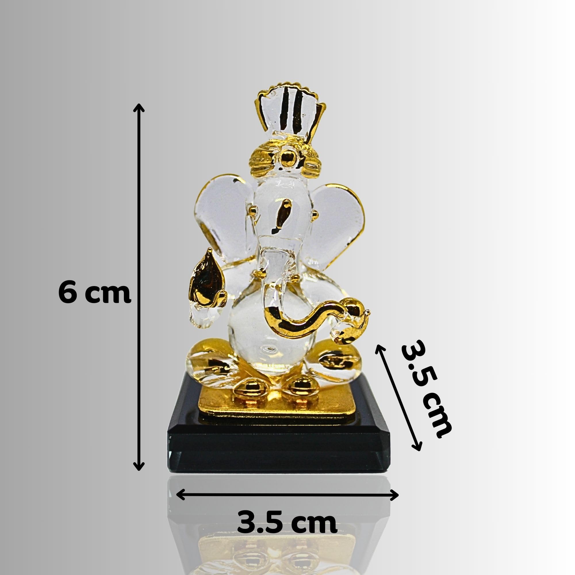 Rueca Ganesh Idol For Car Dashboard Cute Small Gold Plated Crystal Glass Lord Ganesha God Vinayaka Statue For Temple Decor (Desi