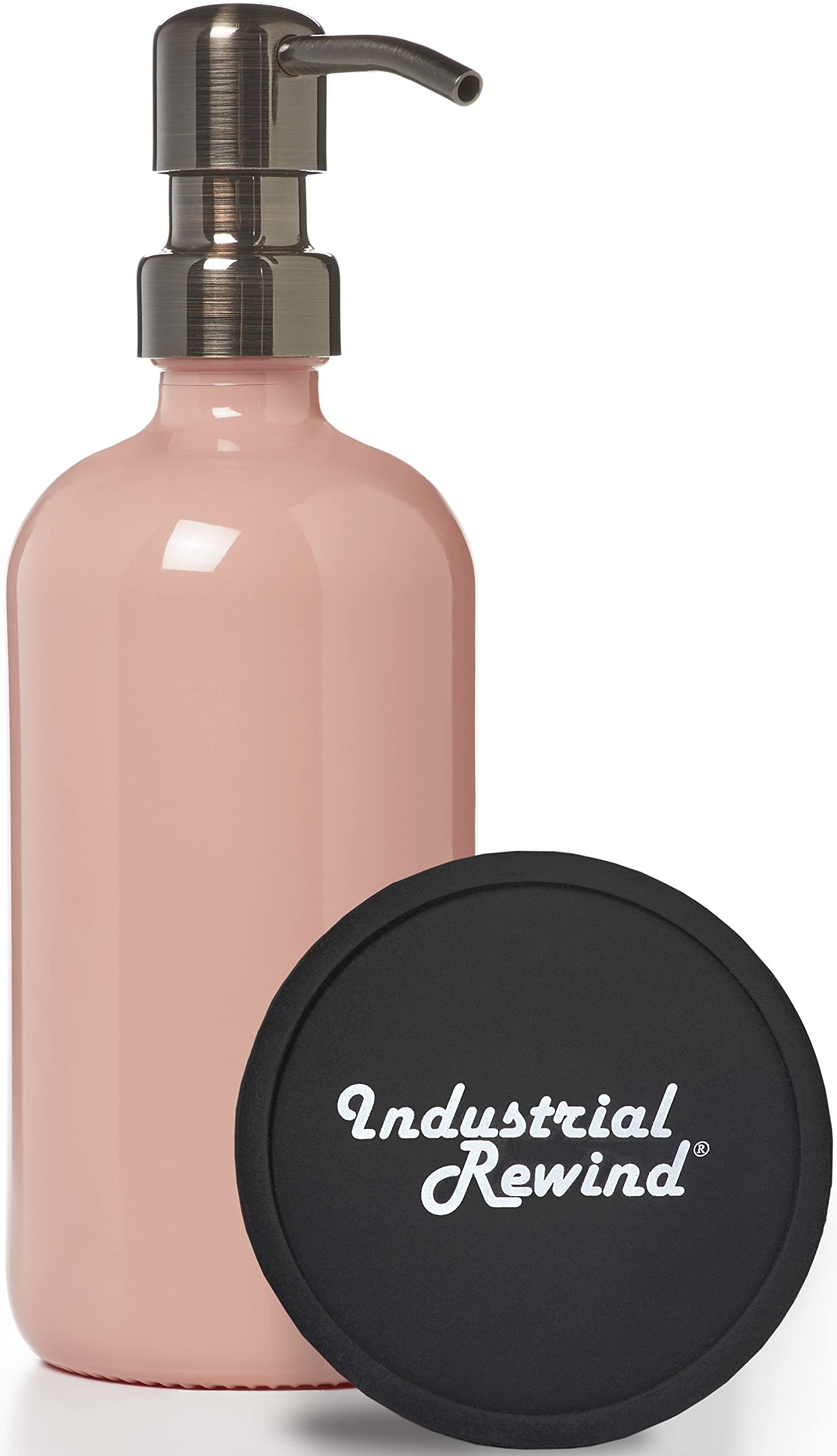Glass Soap Dispenser with Metal Pump - 16oz Glass Jar Lotion Bottle by Industrial Rewind (Coral/GMB)