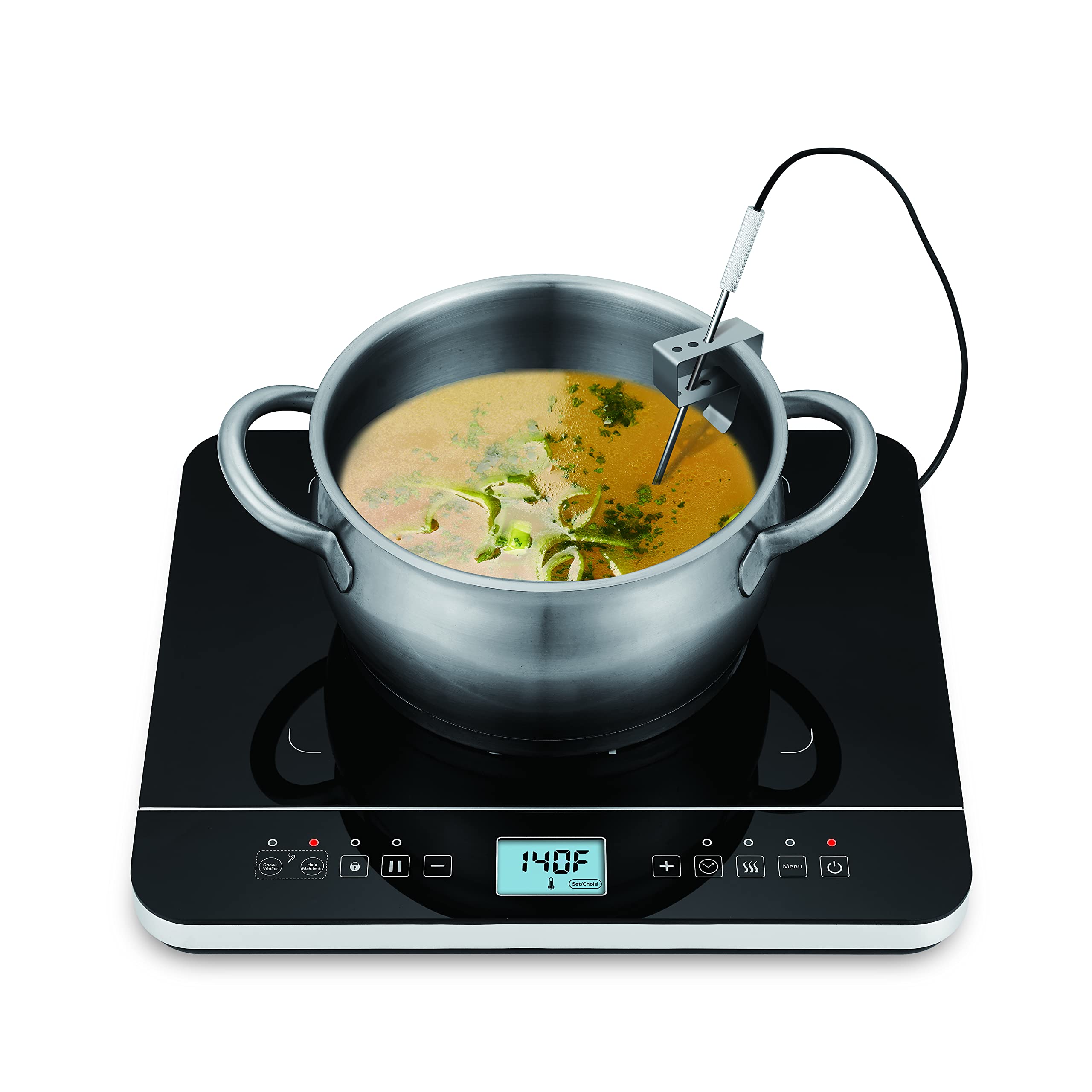 Salton Portable Induction Cooktop With Temperature Probe And Included Magnet Tester, 1800 Watts , Black/Grey