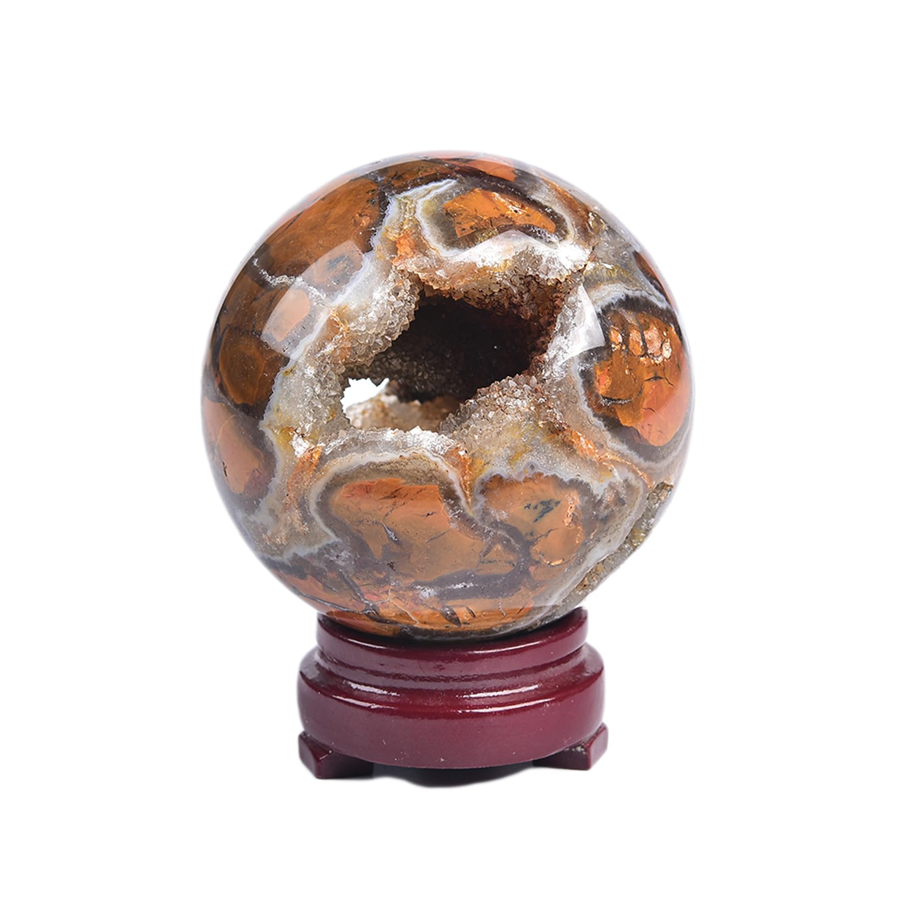 JIC Gem Yellow Agate Crystal Ball Sphere Geode Agate Ball Yellow Healing Crystal Gemstone Ball with Display Stand Home Decor Med