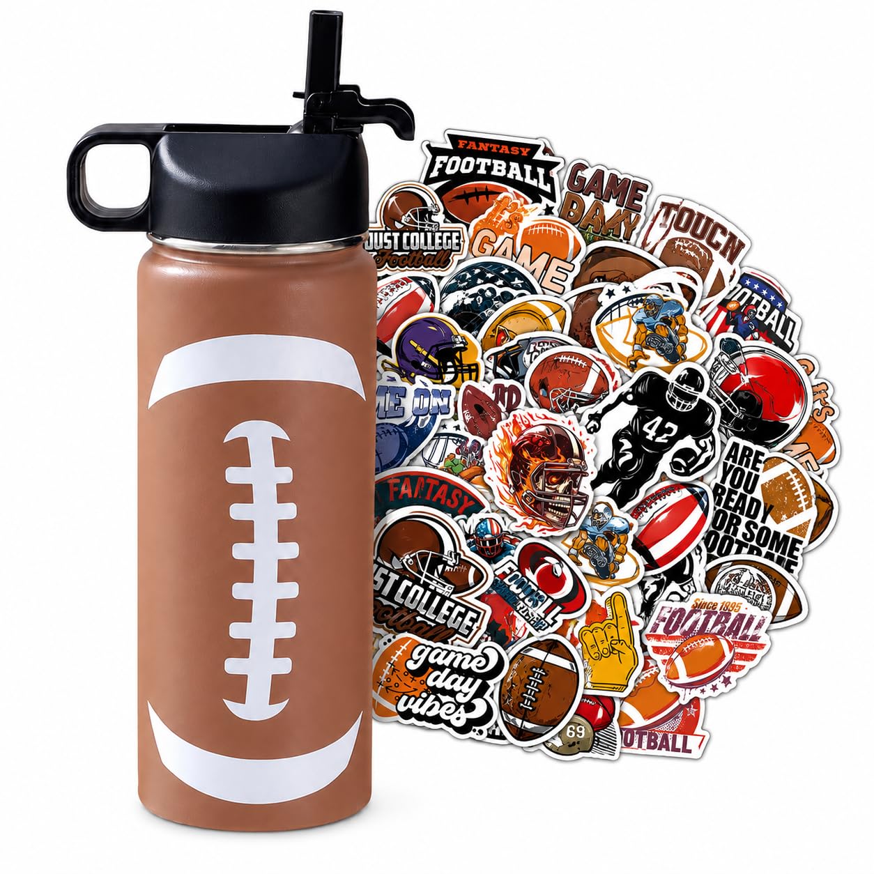 Football Water Bottle with 50 Stickers, Football Gifts for Boys 812