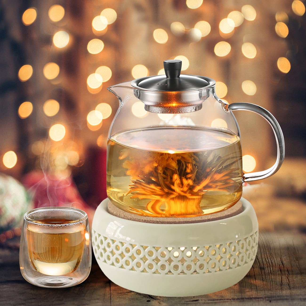 KEISSCO Ceramic Teapot Warmer with Cork Cushion, Green, Model TEAGREEN227, Ideal for Glass and Stainless Steel Teapots
