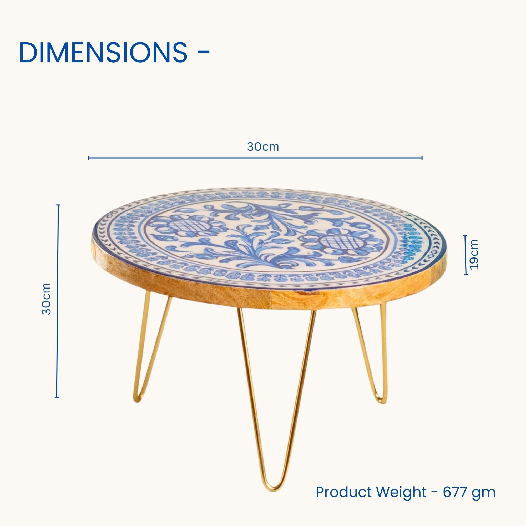 Ritualistic Holland Wooden Cake Stand With Metal Legs | Elegant Cake Display For Decoration & Cutting | Round Dessert Tray For C