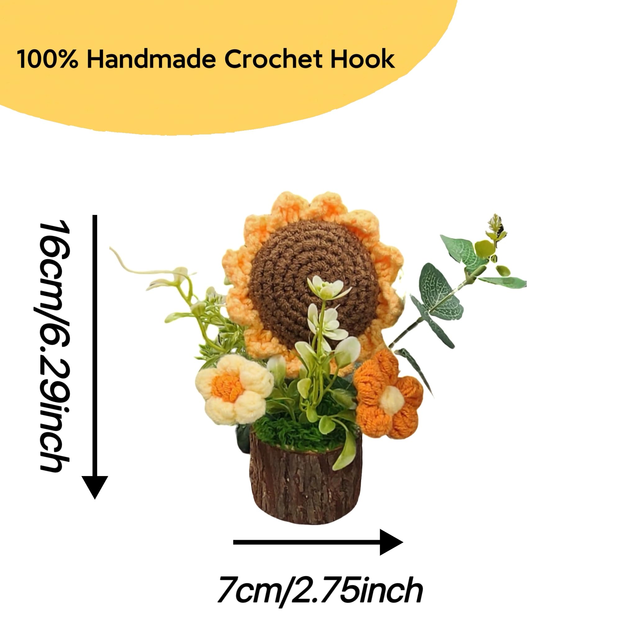 Tileafry Handmade Crochet Sunflower Bouquet - Knitted Potted Plant Decoration, Cute Gift for Home, Friends & Lovers, Model GZPZ-MGH01