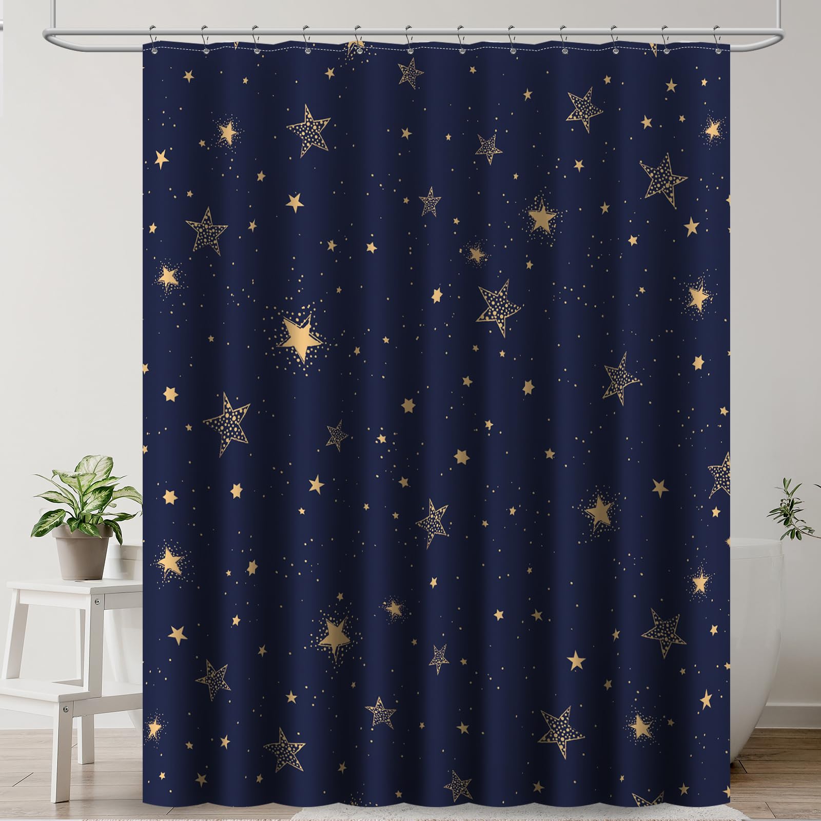 Amaredom Star Shower Curtain, Celestial Shower Curtain For Bathroom, Waterproof Fabric Shower Curtain Set, Bathroom Decoration W