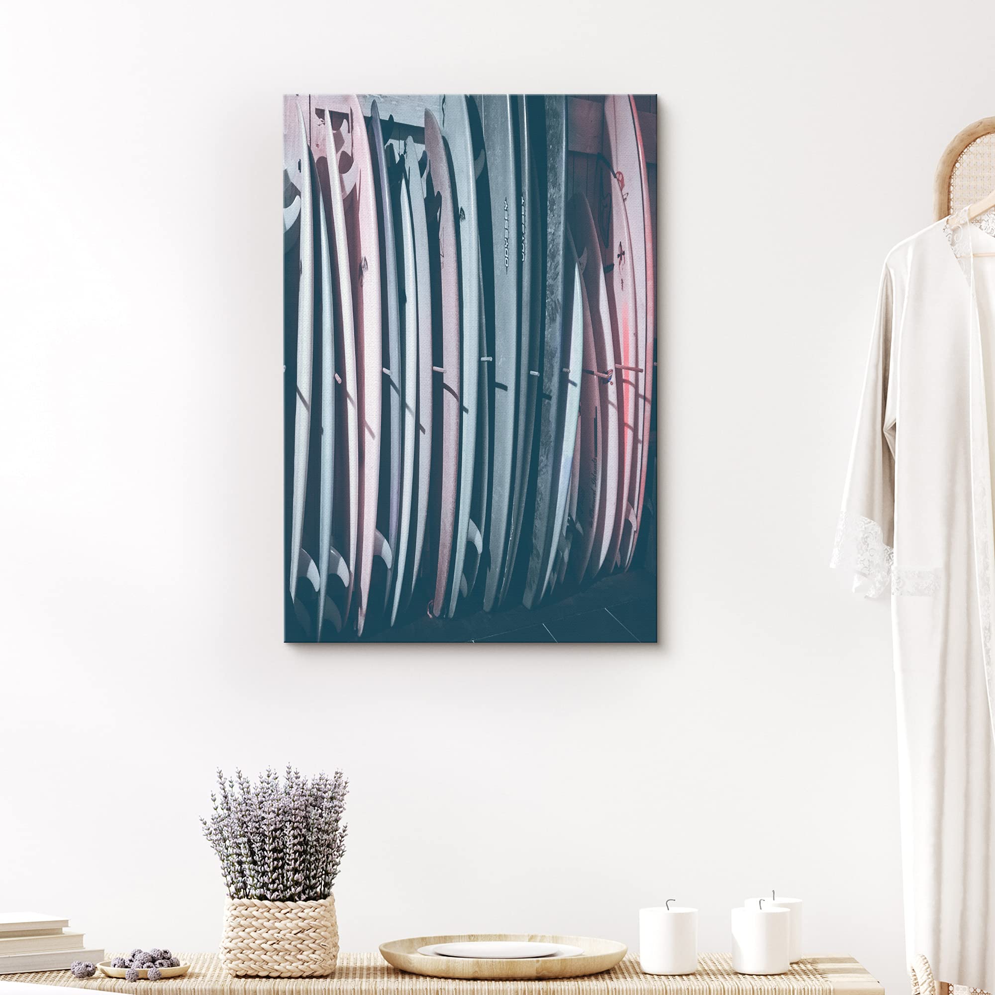 Signford Canvas Print Wall Art Row Of Neon Surfboards Nature Ocean Photography Modern Art Nautical Landscape Colorful Blue Ultra