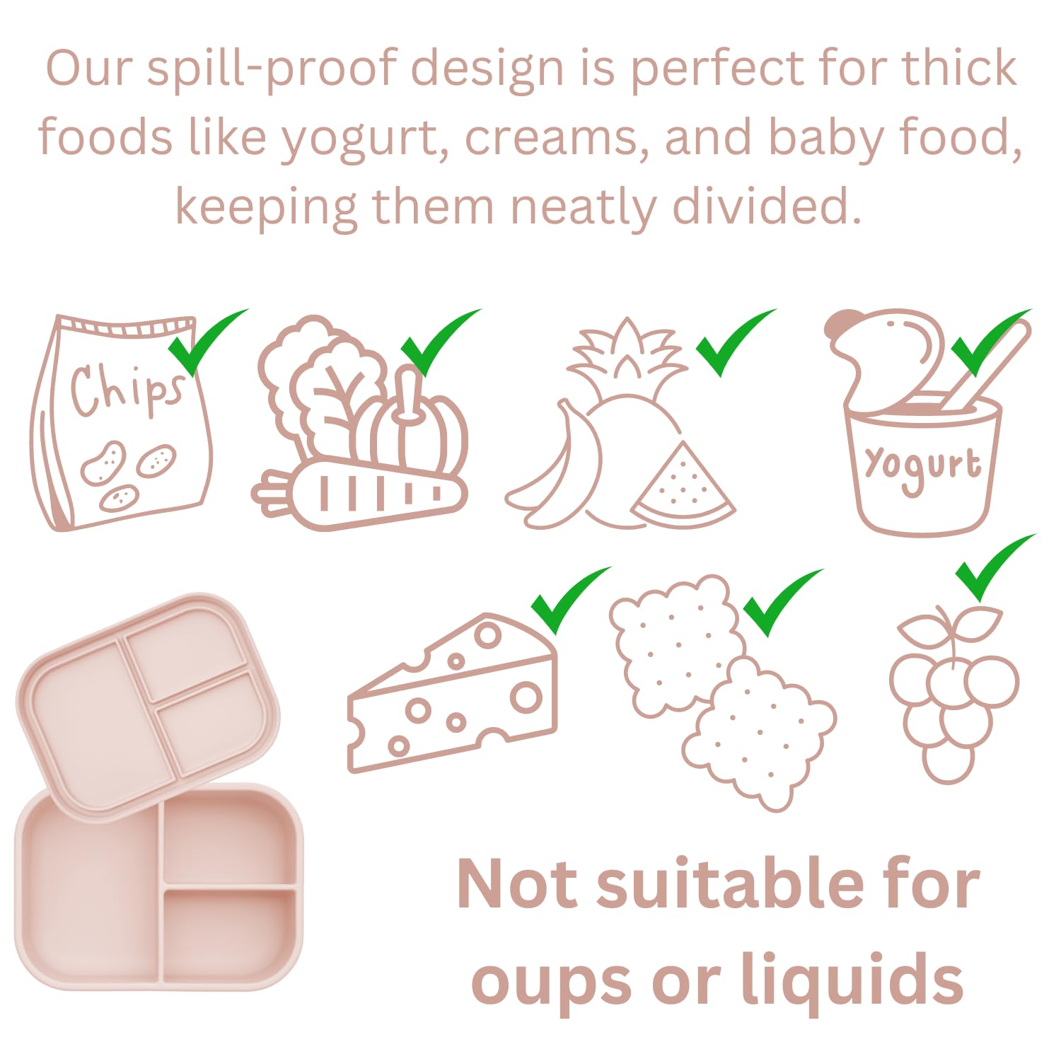 Ali+Oli Silicone Bento Box (Blush) Lunch Box For Kids, Toddlers, Preschoolers & Adults | Bpa-Free And Spill-Proof | Ideal For Sc