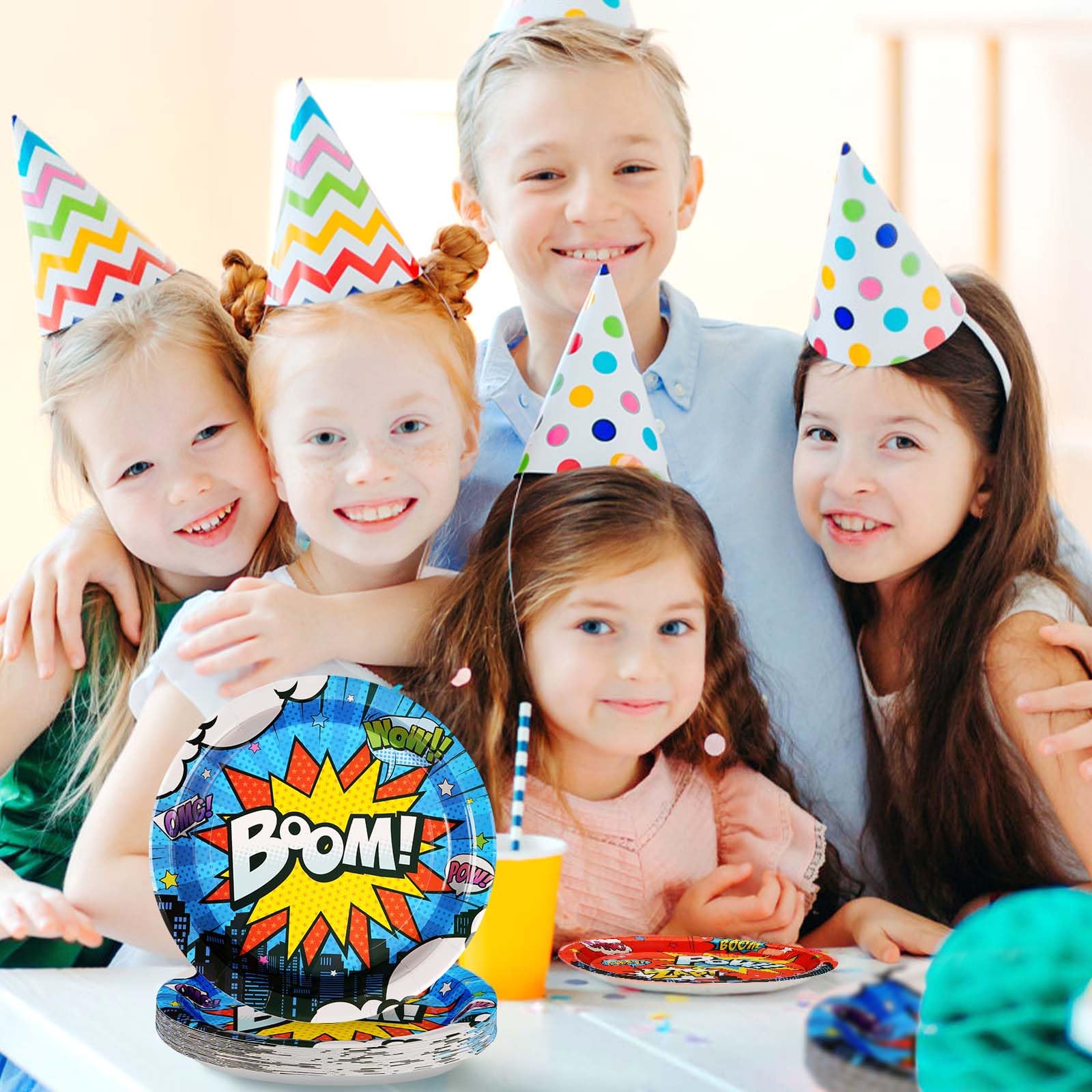 96Pcs Super Theme Hero Party Supplies Super Theme Hero Party Plates Disposabe Hero Action Party Tableware Set For Boys Birthday