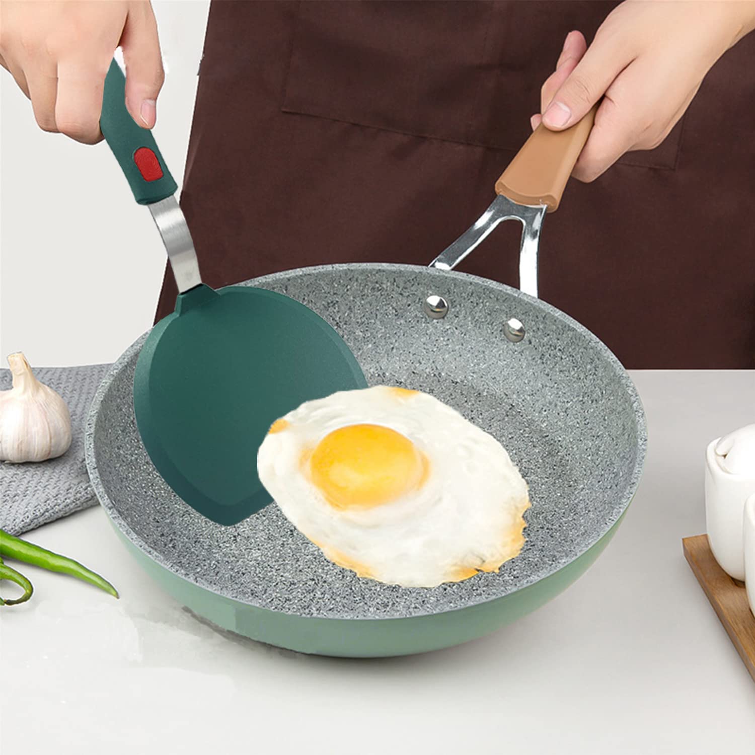 Tenta Kitchen Silicone Turner Spatula Non-Stick Cookware Safe Wide Pancake Spatula For Cooking And Baking- 600F Heat Resistant R