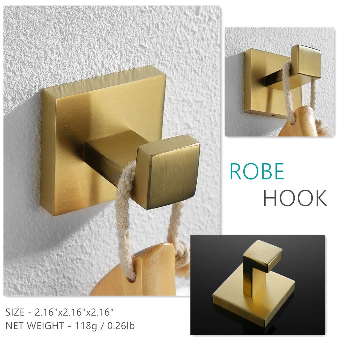 Velimax Premium Stainless Steel 4 Pieces Bathroom Hardware Accessories Set Wall Mounted Towel Bar Set, Brushed Gold, 23.6-Inch