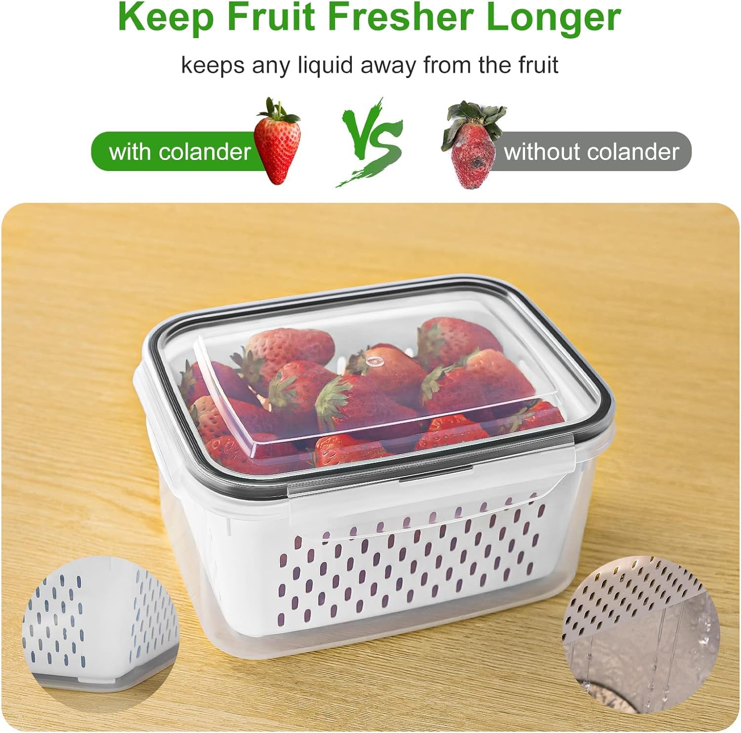 4 Pcs Fruit Storage Containers For Fridge With Removable Colander, Airtight Food Storage Container, Dishwasher Safe Produce Save
