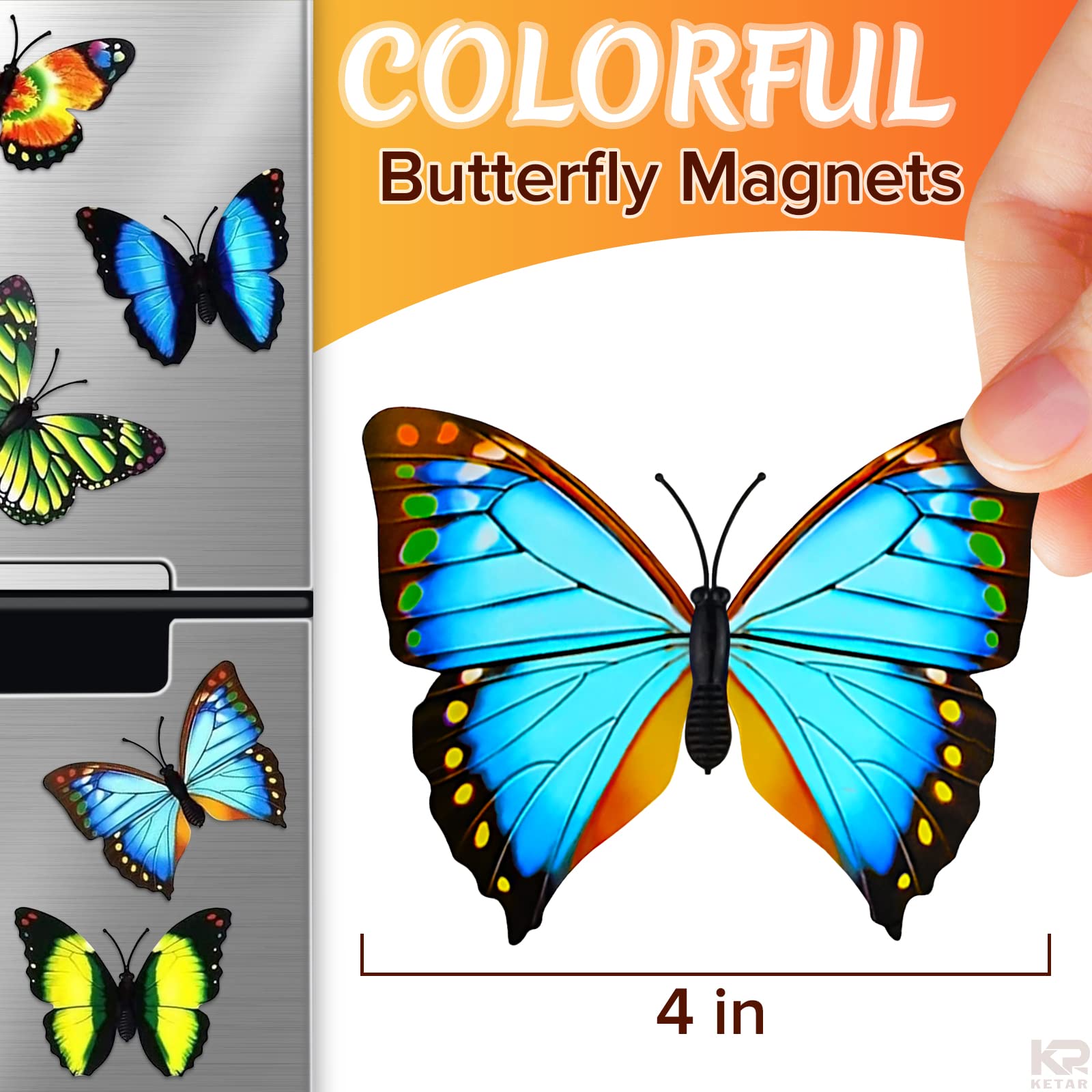 20 Pcs Colorful Butterfly Refrigerator Magnets - Butterfly Wall Decor Strong Magnets With Adhesive Backing - Wall Butterflies Ma