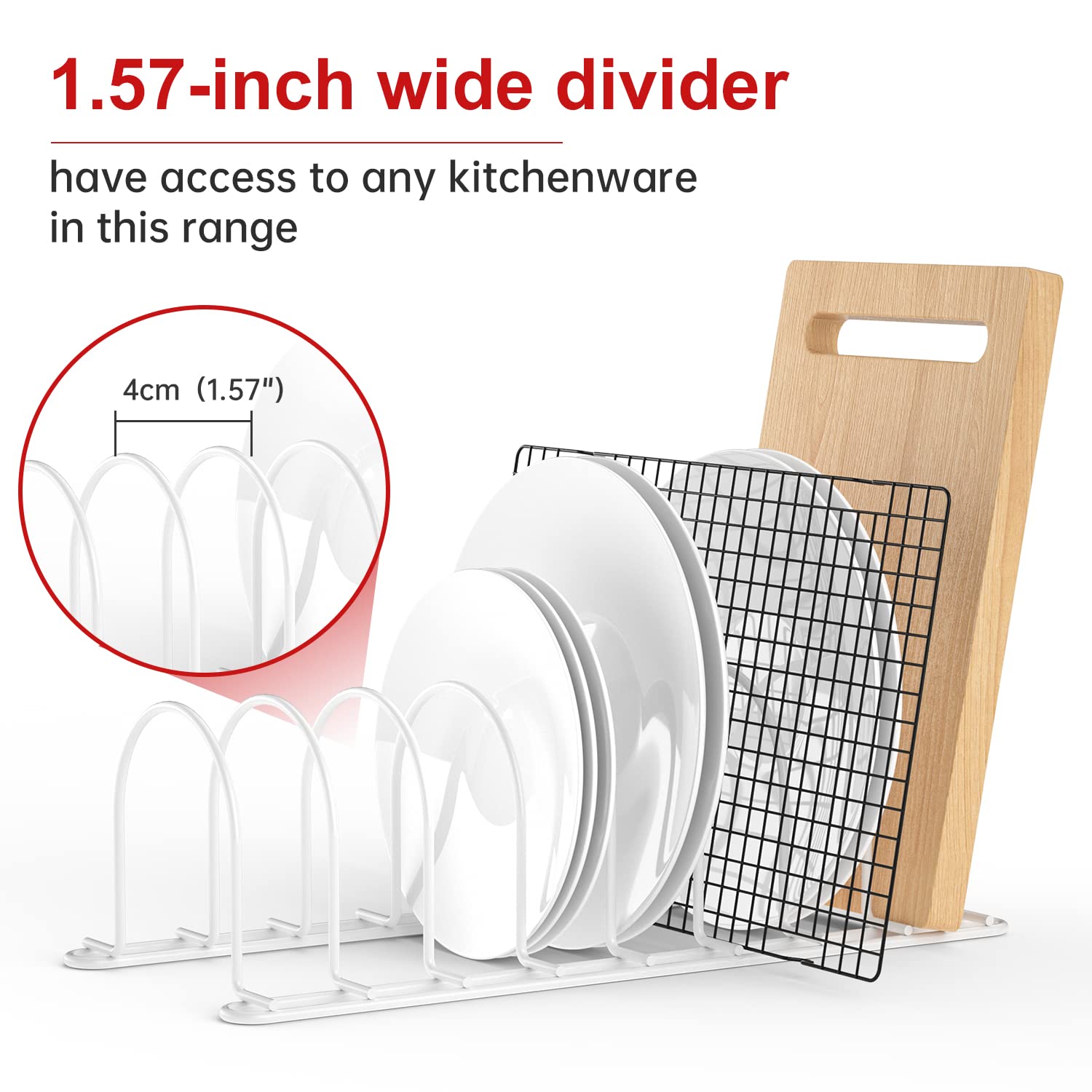 Jaq Pot Lid Rack Organizer, 10.5'' Kitchenware Dividers Holder For Plates, Pans, Cutting Boards, Muffin Tins, Baking Sheets In C