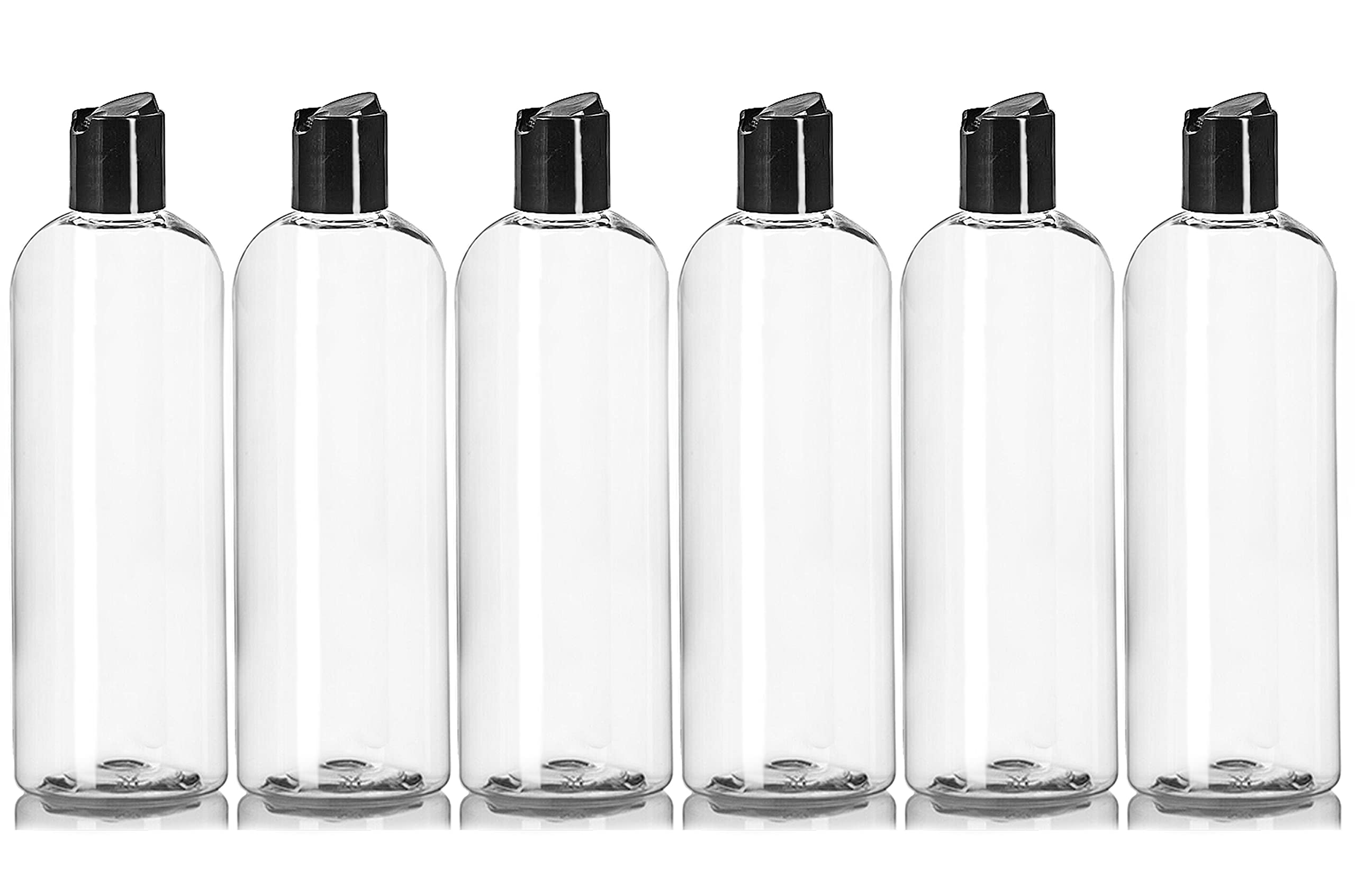 Ljdeals 16 Oz Clear Plastic Empty Bottles With Black Disc Top Caps, Squeezable Refillable Containers For Shampoo, Lotions, Cream