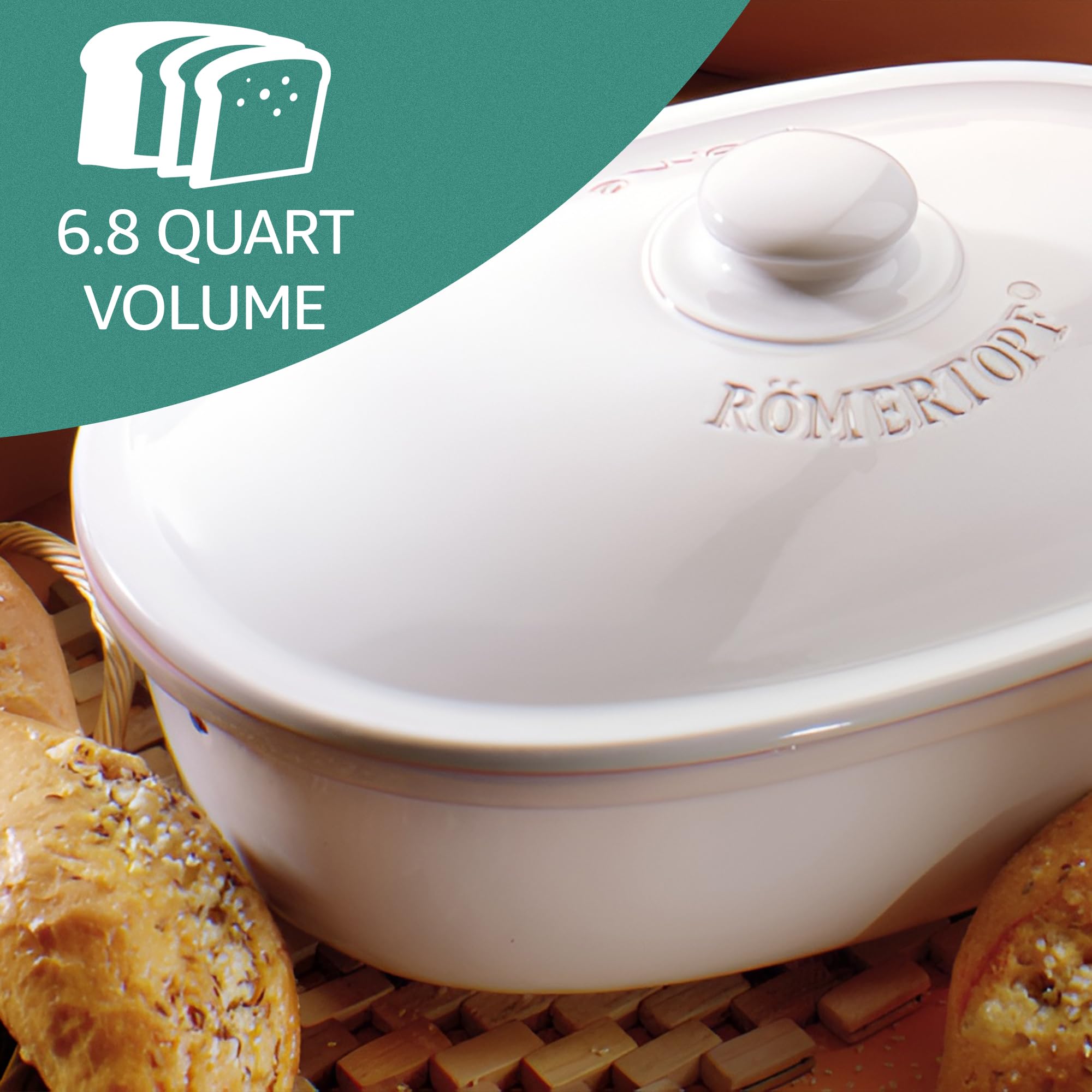 Rmertopf Oval Ceramic Bread Freshness Pot | Natural Ceramic - Ideal For Storing Bread And Pastries - 15.7''X11''X7.8'' - Terraco