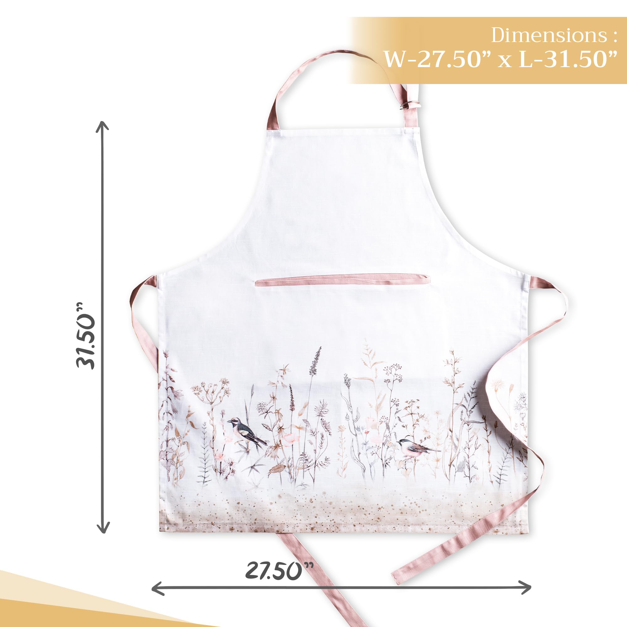 Maison d ' Hermine Apron 100% Cotton 27.50 ''x31.50 '' 1 Piece Adjustable Neck Strap Apron with Center Pocket for Gifts  BBQ  Women  Men  Chef  Meadow Florals - Brown - Spring/Summer