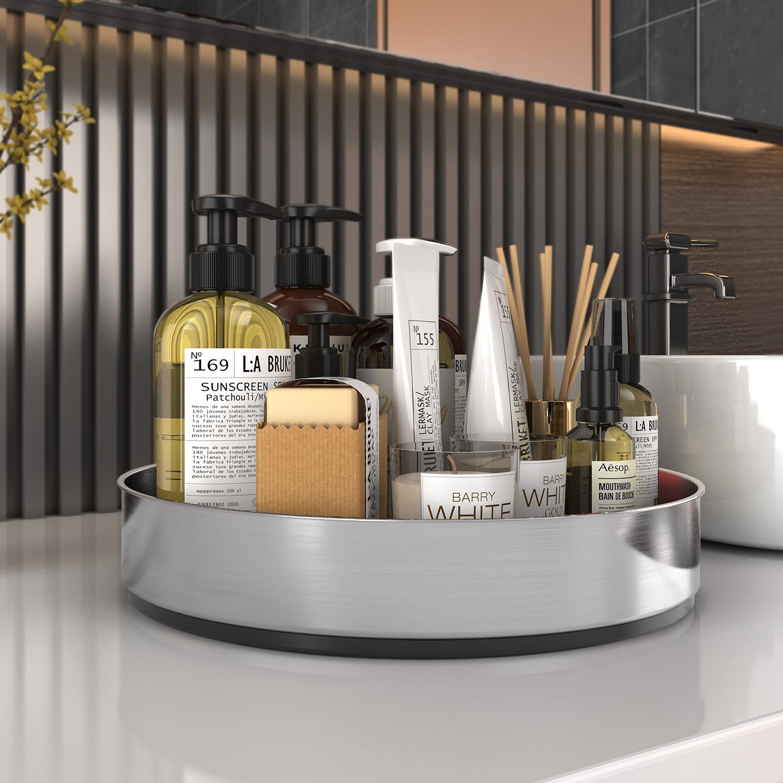 Vaehold Pantry Cabinet Lazy Susan Stainless Steel Black Spice Rack Turntable - Decorative Trays Storage Containers Organizer For