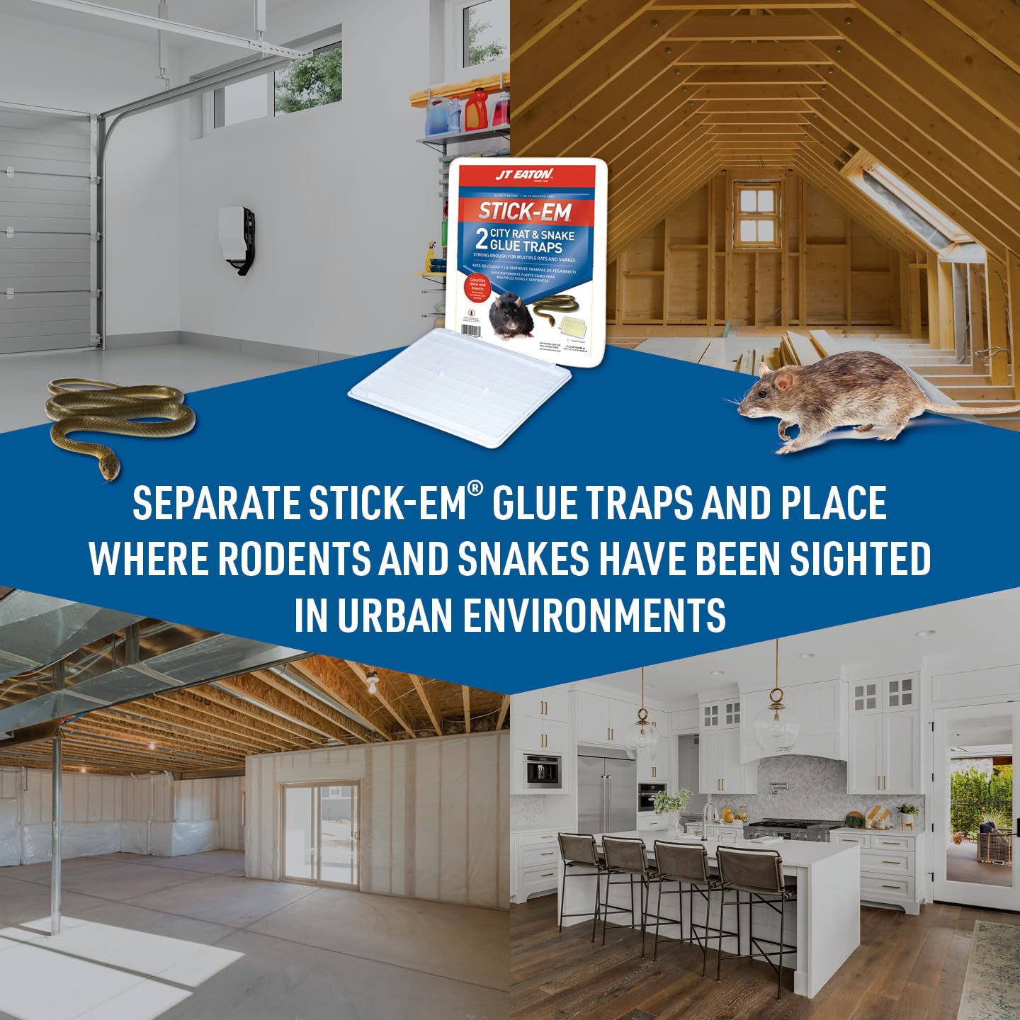 J T Eaton 100N-6 Stick-Em City Rat And Snake Glue Traps, 2