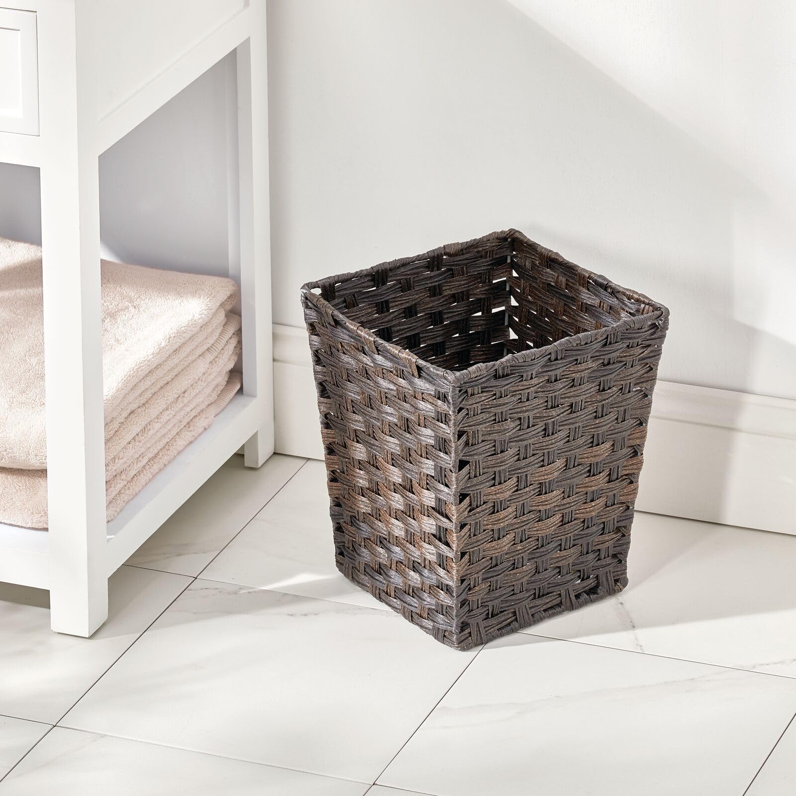 Mdesign Small Woven Basket Trash Can Wastebasket - Square Garbage Container Bin For Bathrooms, Kitchens, Home Offices, Craft, La
