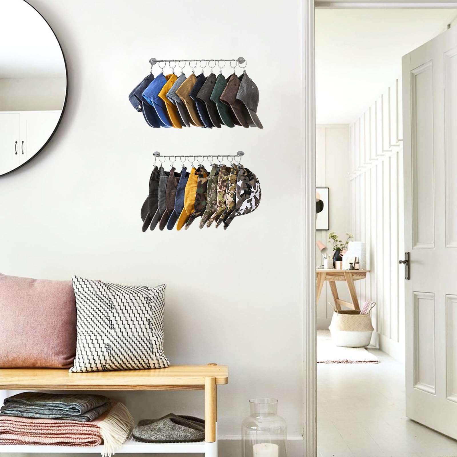 Viklluyr Hat Rack Baseball Cap Wall Organizer - Closet Hats Holder With 20 Hooks - Metal Caps Storage Wall Mounted Hat Hanger Se