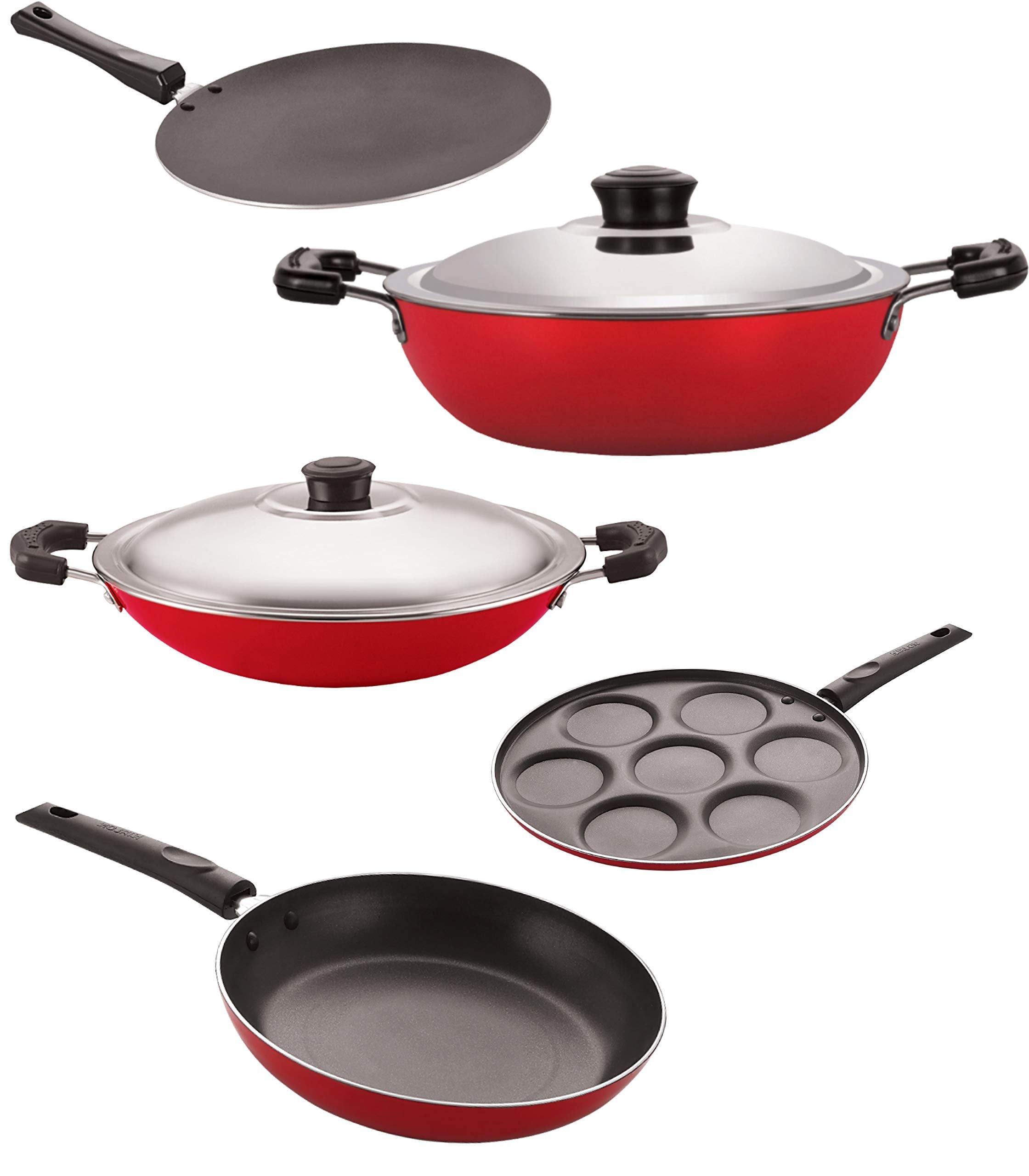 Nirlon NonStick Cookware Kitchen Cooking Essential Combo Set Of 5 Pieces (26_Ct_Dkdb_Chatti_Up_Tp24)