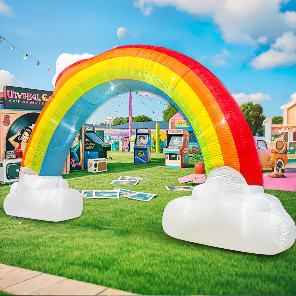 14FT Christmas Inflatable Rainbow Arch with Cloud, Inflatable Music Archway, Blow up Yard Decorations with Led Lights for Outdoo