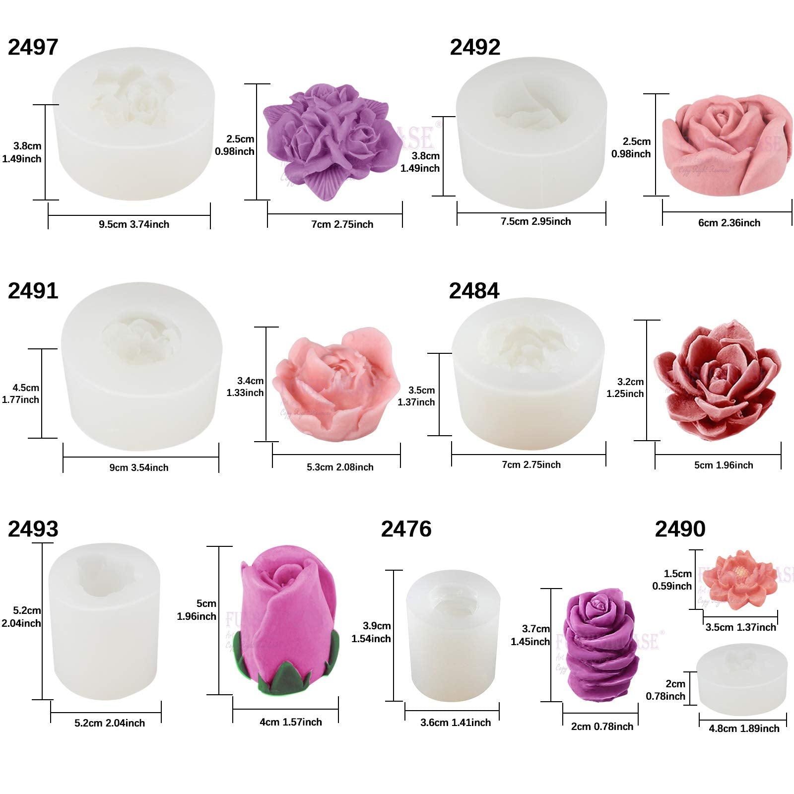 Funshowcase Rose Peony Flower Plant Silicone Molds For Epoxy Resin Soap Candle Wax Polymer Clay Concrete Plaster Fondant Cake De