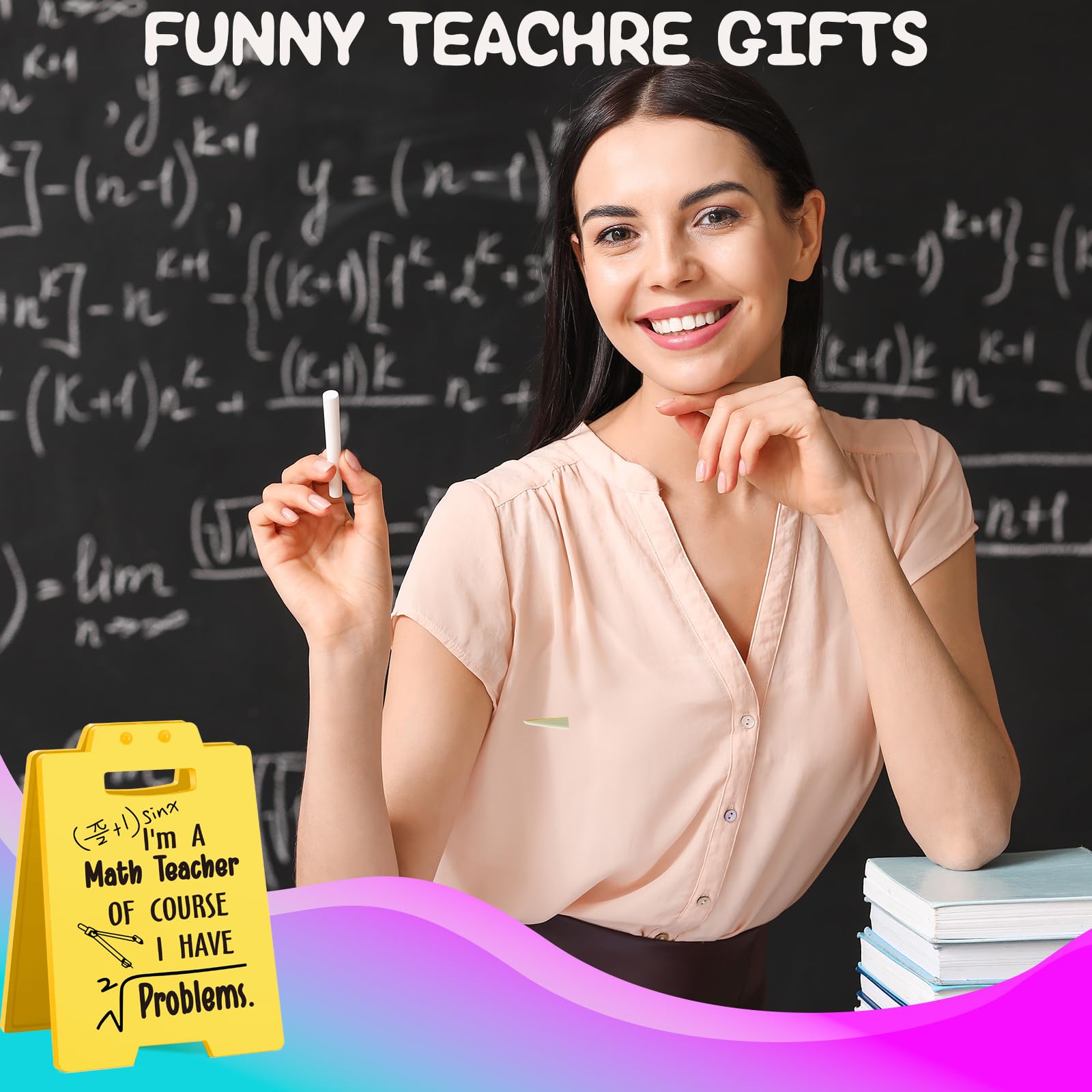 Funny Math Teacher Desk Sign - Of Course I Have Problems    - Yellow Caution Style Decor for Classroom or Office - Gag Gift for