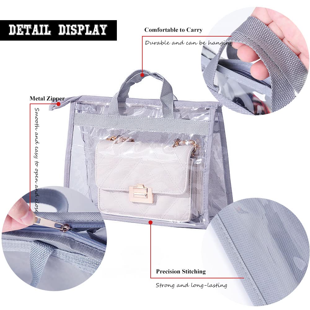 Fazhongfa 2Pcs Dust Bags For Handbags Clear Purse Storage Organizer Non-Woven Hanging Bag Closet With Zipper And Handle (Large,